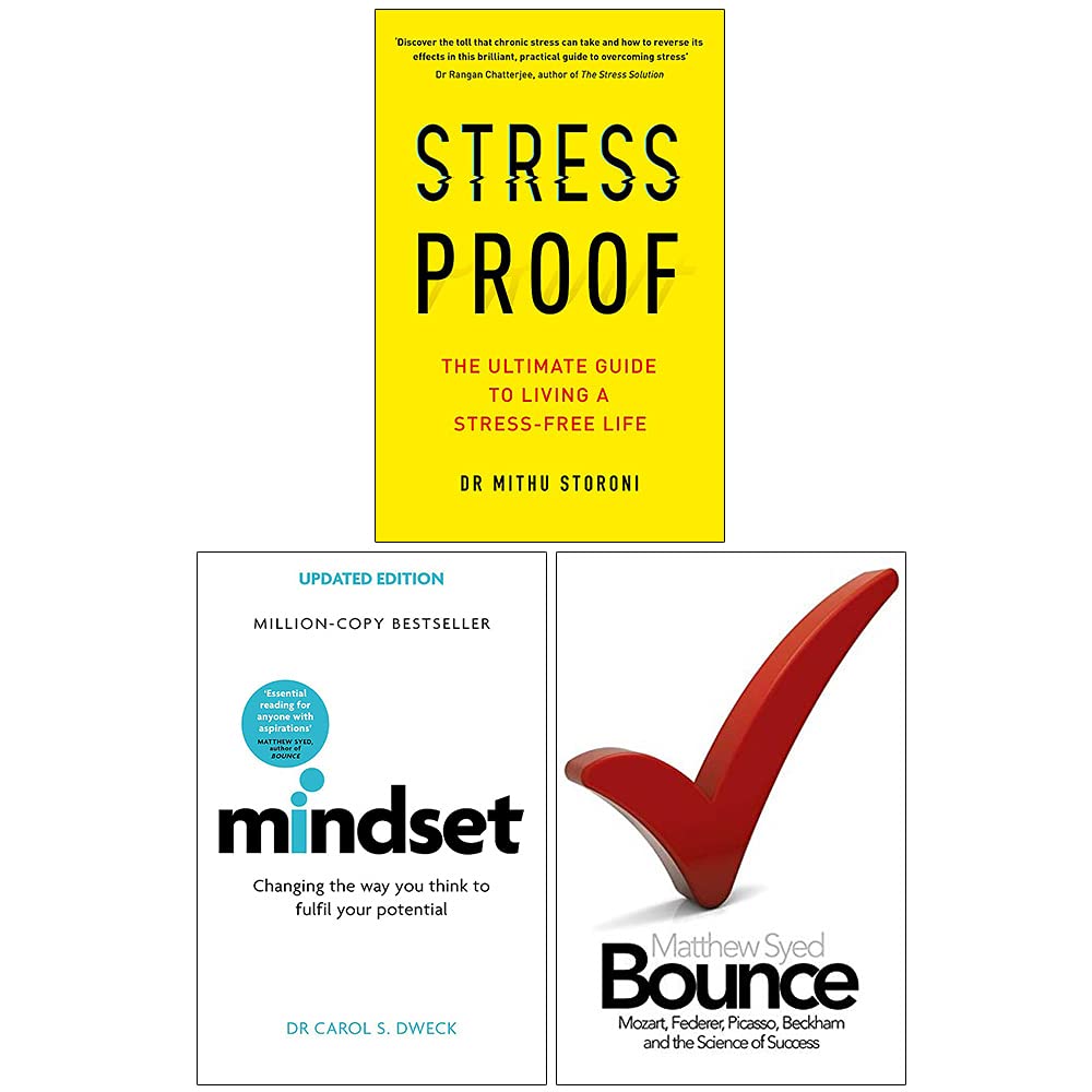 Stress-Proof, Mindset, Bounce The Myth of Talent and the Power of Practice 3 Books Collection Set