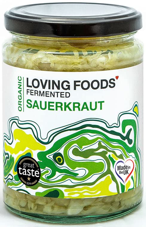 Loving Foods Award-Winning *Organic & Made in the UK* Sauerkraut (475g) Raw, Unpasteurised & Bursting with Beneficial Live Bacteria (6 x Jars)