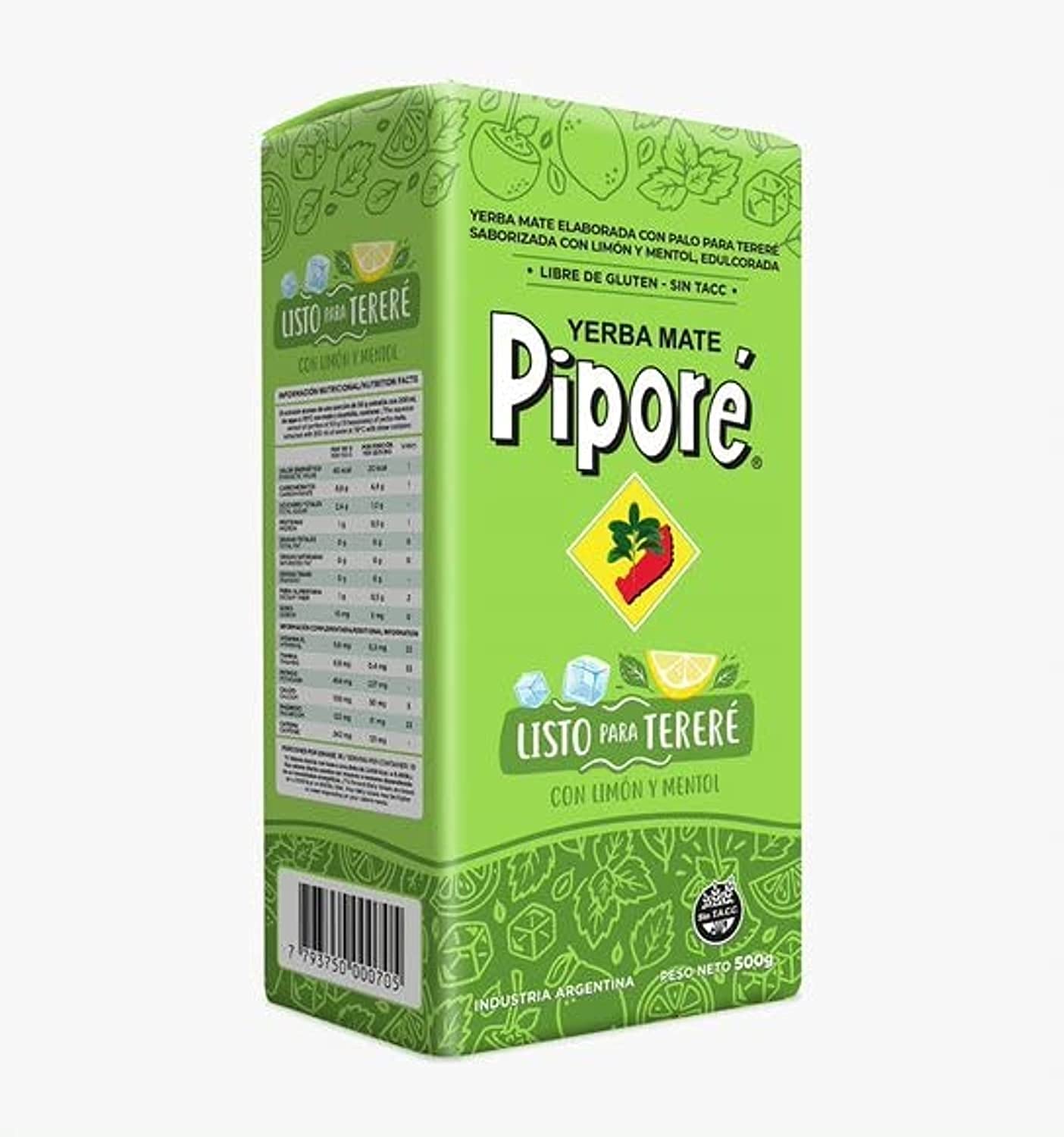 Pipore Yerba Mate Limon & Mentol Packet Organic Original Hot and Cold Tea Gluten Free Gives Energy Improves Strength Immune System Unique Flavour (1 Packet, 500 Grams)