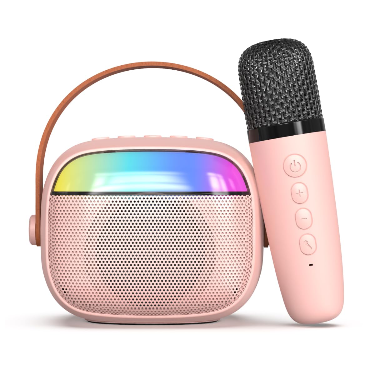 pTron Fusion Smart 10W Mini Bluetooth Speaker with Wireless Karaoke Mic, 10Hrs Playtime, RGB Lights, Voice Effects, Multi-Play Modes BT5.3/TF Card/USB & Type C Fast Charging Port (Pink)