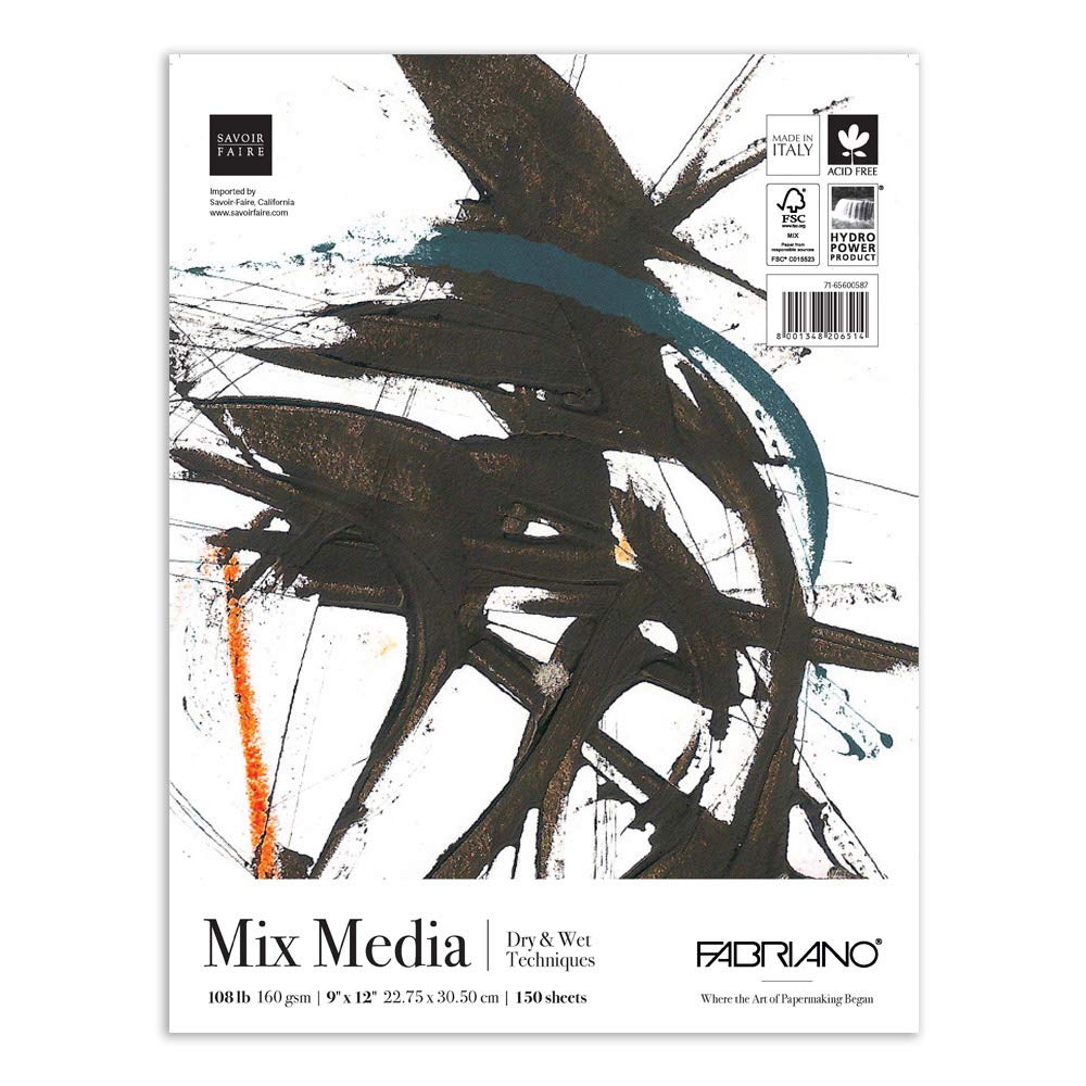 Fabriano Fat Mixed Media Pad, 9 x 12 Inches, 108 lb, 150 Sheets