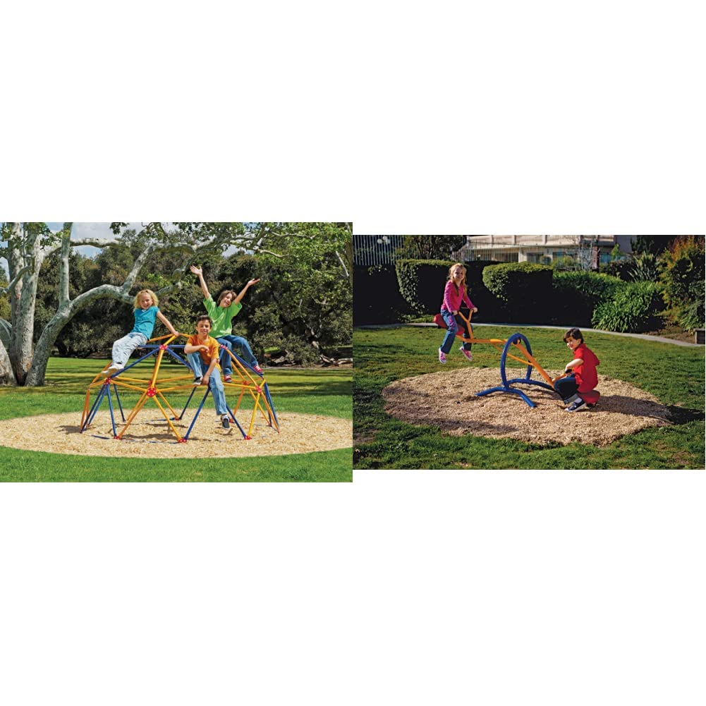 Space Dome Climber – Rust and UV Resistant Steel – 1000 lb. Capacity & Gym Dandy Teeter-Totter Home Seesaw Playground Set TT-210, Multi Colored, 37.00 x 31.00 x 85.50 inches