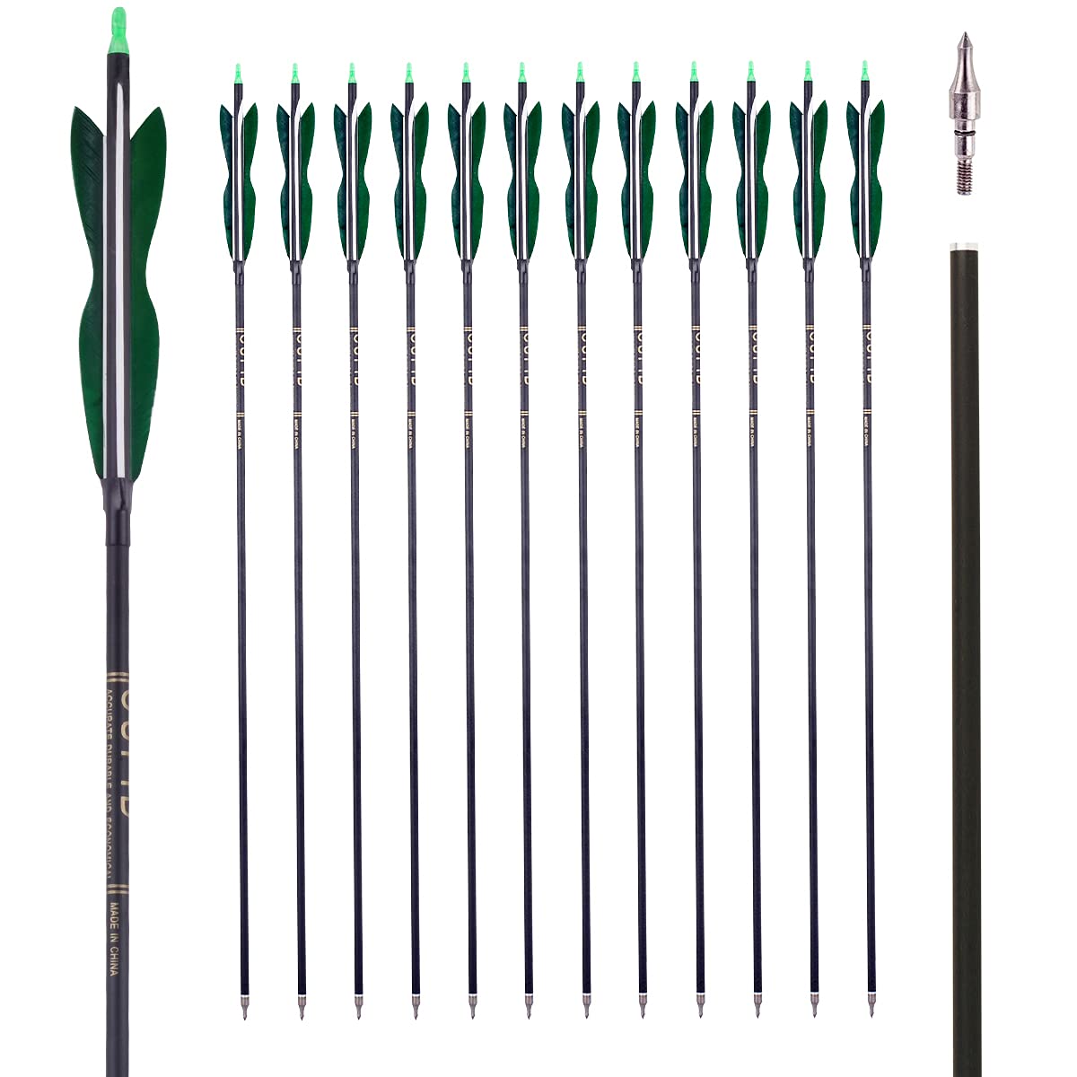 LWANO 31" Carbon Hunting Arrows Archery Target Practice Arrows with 5" Turkey Feathers Spine 500 for Recurve Bow and Compound Bow(Pack of 12)