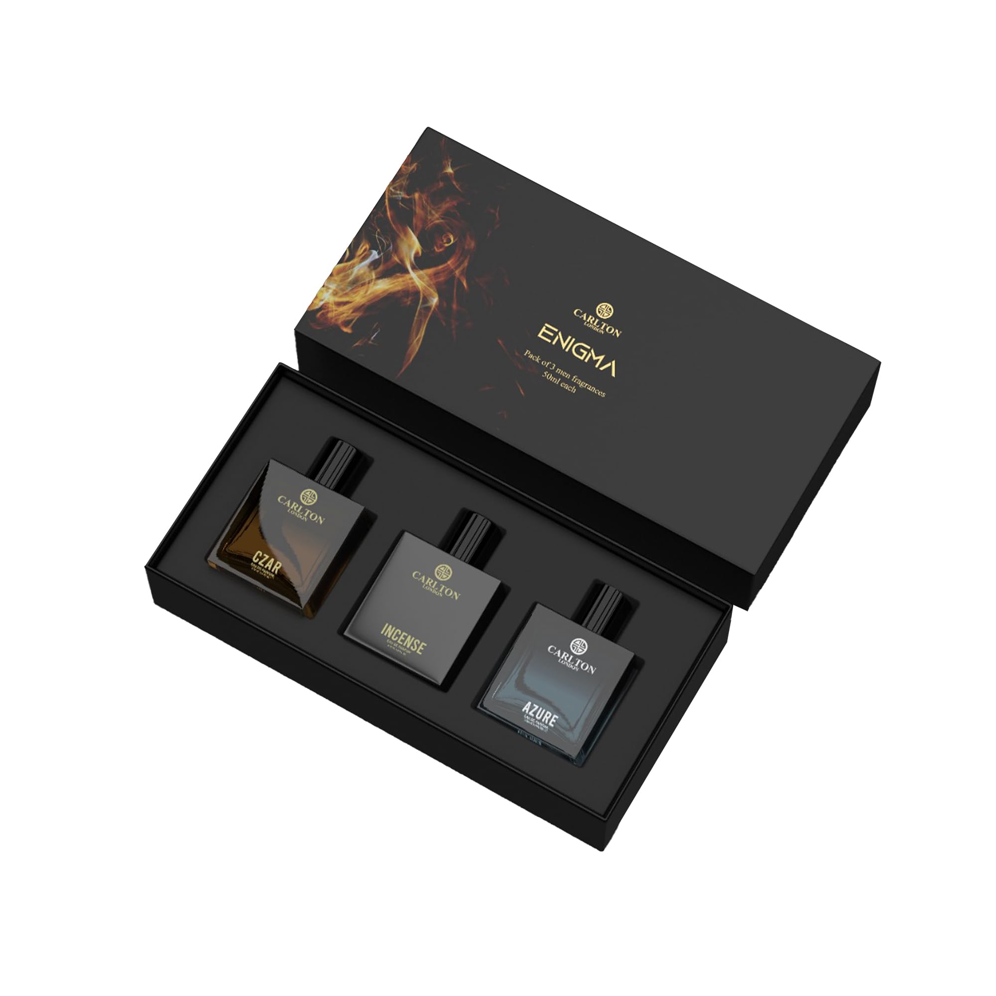 Carlton London Premium Enigma Liquid Perfume Gift Set For Men, Long Lasting Spicy, Woody & Citrusy Fragrances (Set Of 3) 50ml Each Azure, Incense & Czar EDP, Gift For Husband Boyfriend Dad Brother