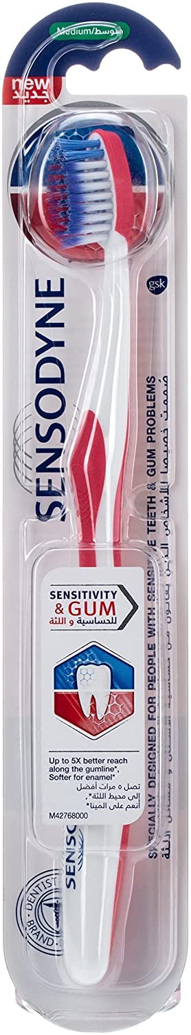 Sensodyne Toothbrush for Sensitive Teeth, Sensitivity & Gum Brush with Medium Bristles, Assorted color