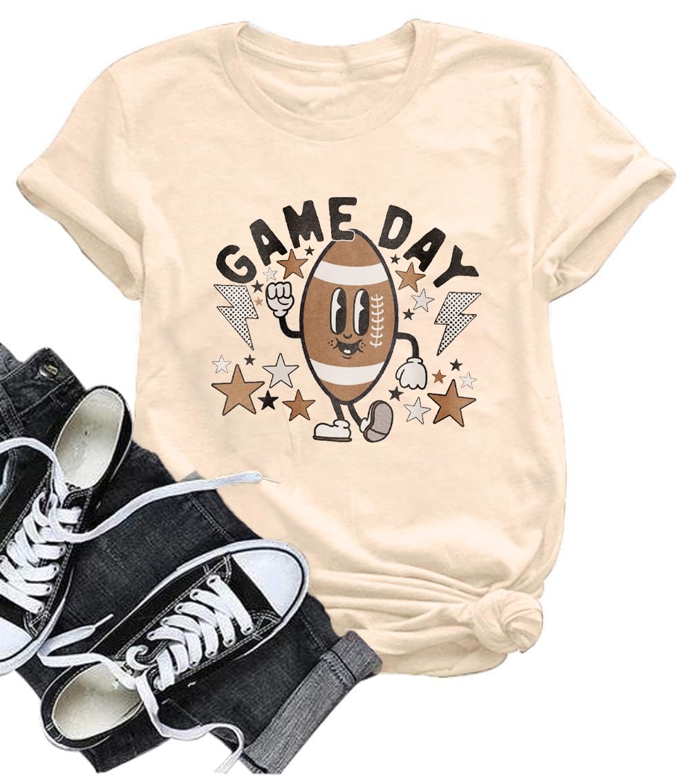 MOUSYA Game Day Football T Shirt Football Mom T Shirt Cute Football Graphic Tee Sunday Funday Football Tops