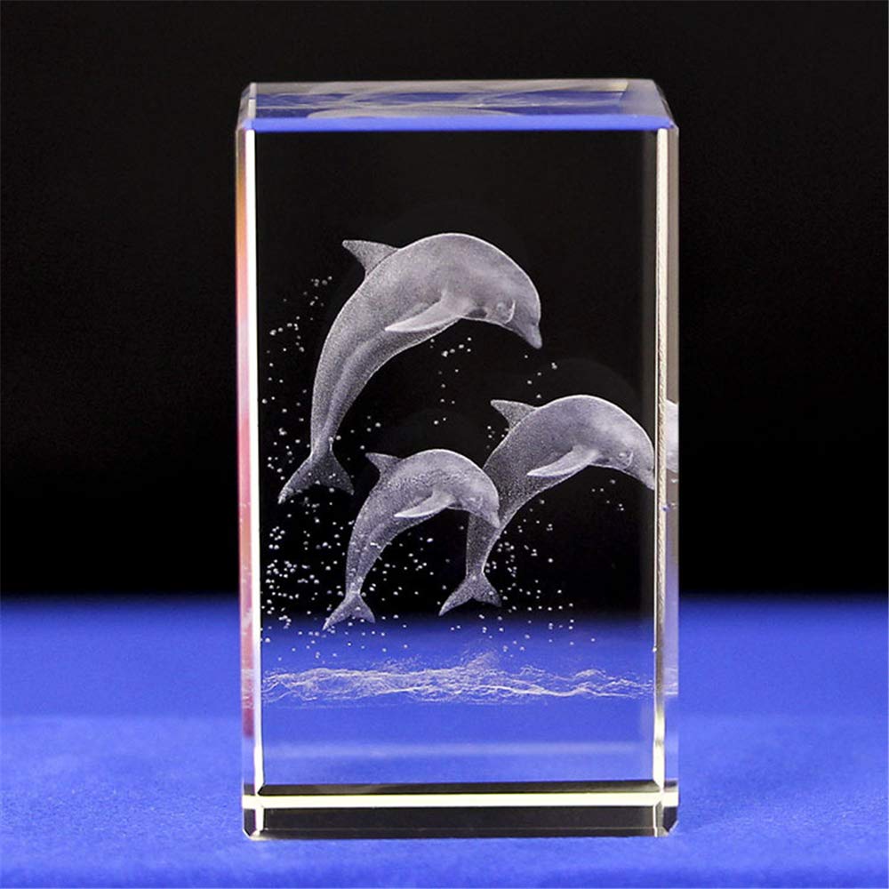 CRYSTAL GLASS DOLPHIN ORNAMENTS MODEL,3d laser etched crystal dolphin figurine art,Animal Crystal Glass Cube Engraving DOLPHIN SCULPTURE GIFTS WITH GIFT BOX (30 * 30 * 40mm)