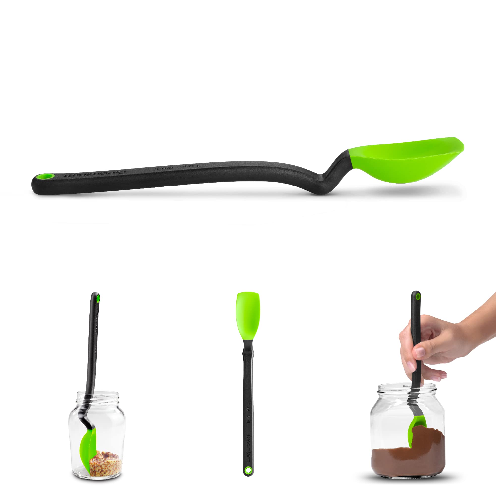 DreamfarmMini Supoon | Non-Stick Silicone Sit Up Scraping & Cooking Multifunctional Spoon with Measuring Lines | Kitchen Utensil | Green