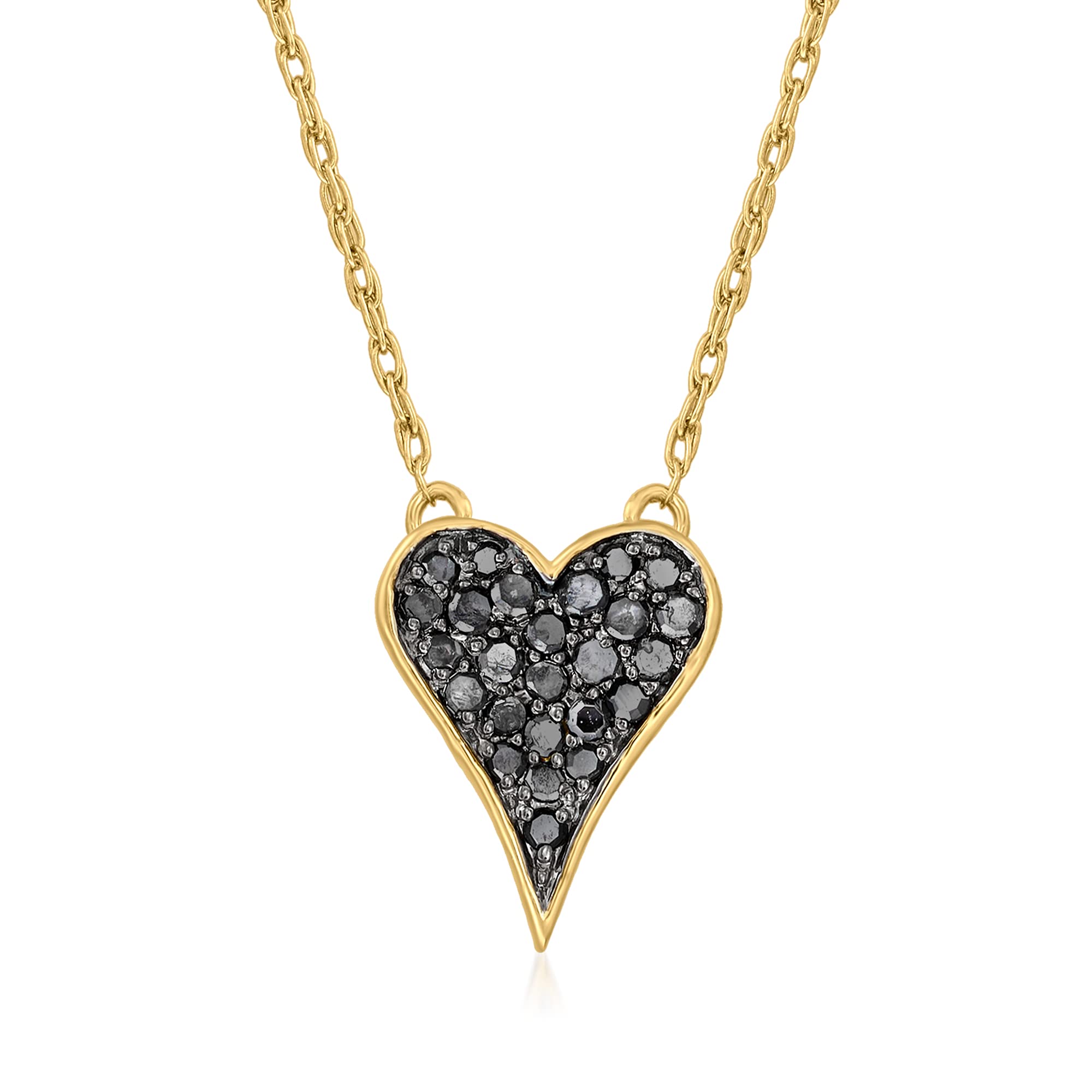 0.17 ct. t.w. Black Diamond Heart Necklace in 18kt Gold Over Sterling. 18 inches