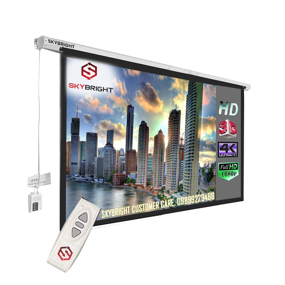 Skybright screen technology Home Theatre Motorized Projector Screen, 150 Inches Diagonal, 16:09 Aspect Ratio, 10 Ft. x 8 Ft, Supports 1080P, Ultra HD-3D-4K Ready Technology, Cordless Remote