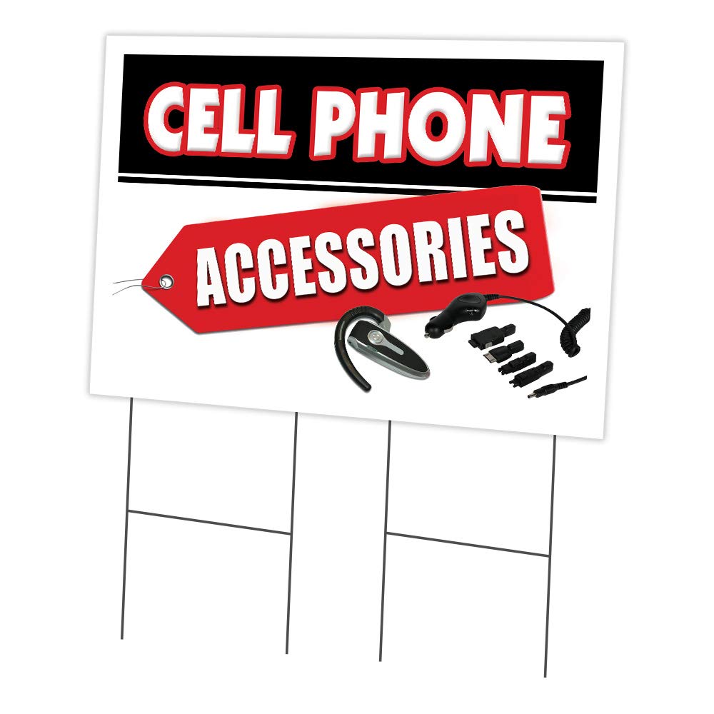 Cell Phones And Accesso 24" x 36" Yard Sign & Stake | Advertise Your Business | Stake Included Double Sided Image | Made in The USA