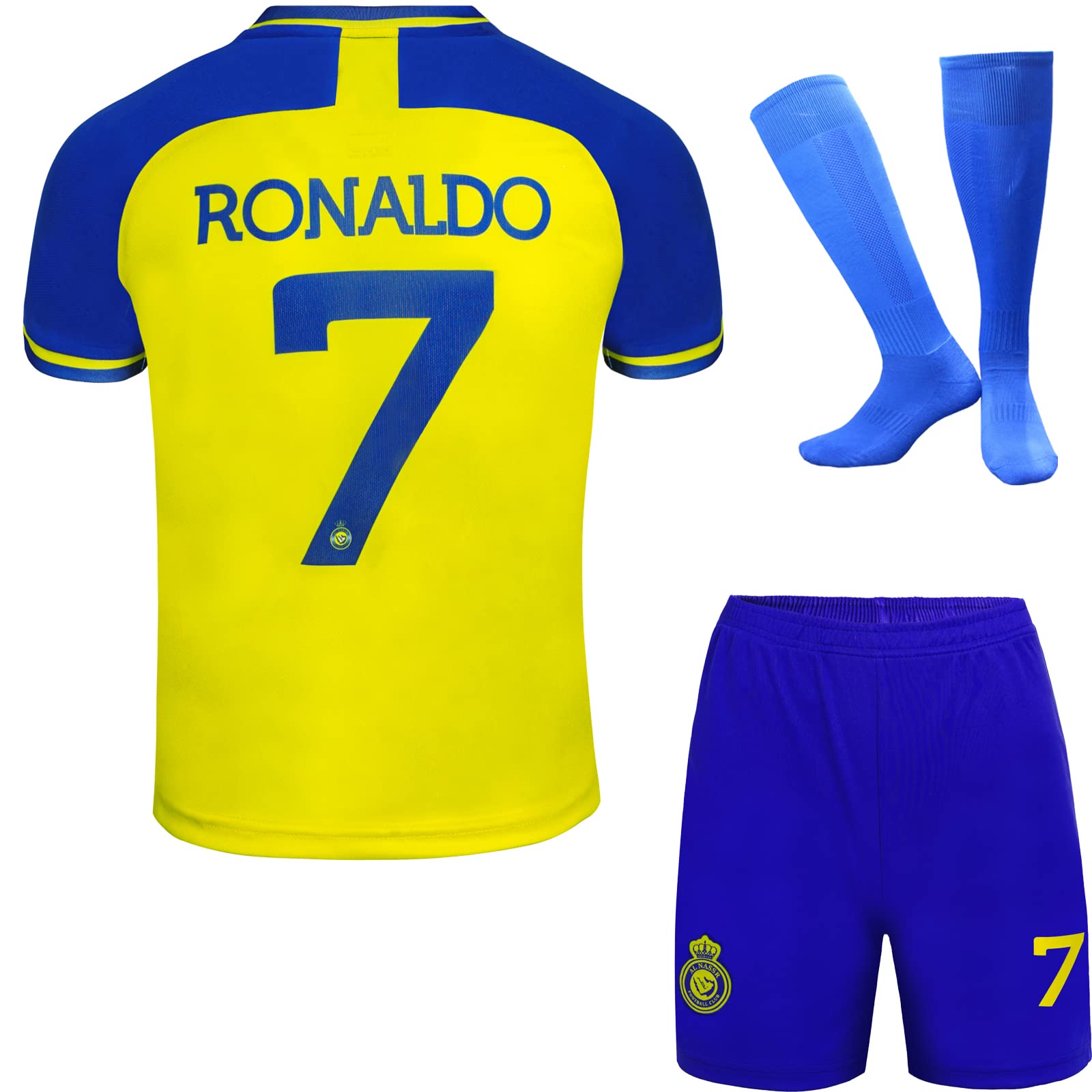 Soft Gardin Ronaldo No #7 Nassr Riyadh Al Home Football Soccer Jersey/Shorts Socks Gift Set Youth Sizes