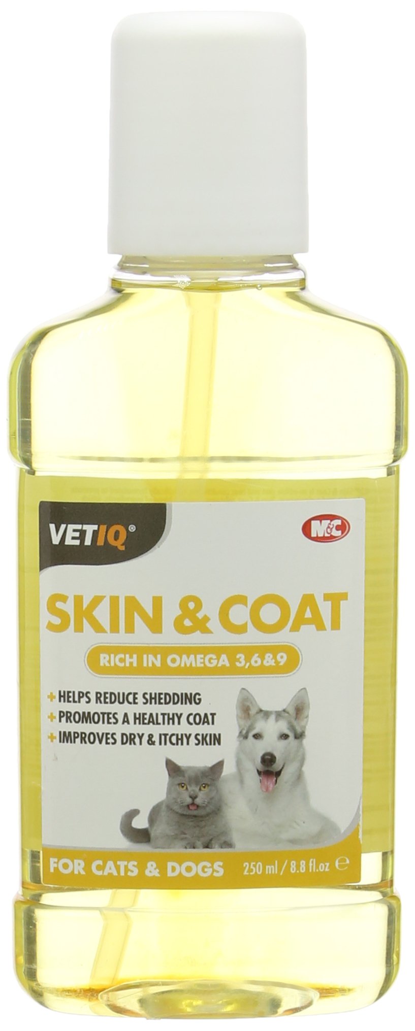 VetIQ Skin & Coat, 250ml, Promotes Healthy Skin & Coat with Omega 3 Oil, Dog Grooming Supplement Helps Reduce Shedding, Dog & Cat Supplements for Dry, Itchy Skin