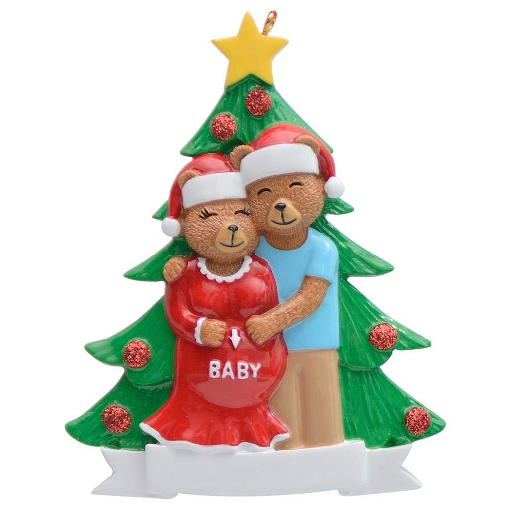 MAXORA Pregnant Bear Couple Family of 2 Christmas Ornament Personalized 2023 We're Expecting New Baby Coming Custom Gift for Newparents, New Mom, Handmade Chrismtas Tree Decor