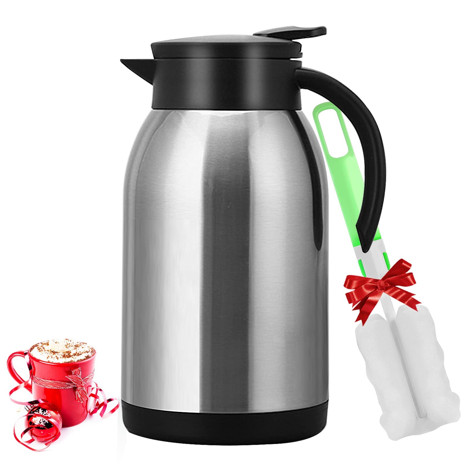 Stainless Steel Thermal Coffee Carafe Dispenser, Unbreakable Double Wall Vacuum Thermos Flask Large Capacity 40oz 1.2L Water Tea Pot Beverage Pitcher（Silver）