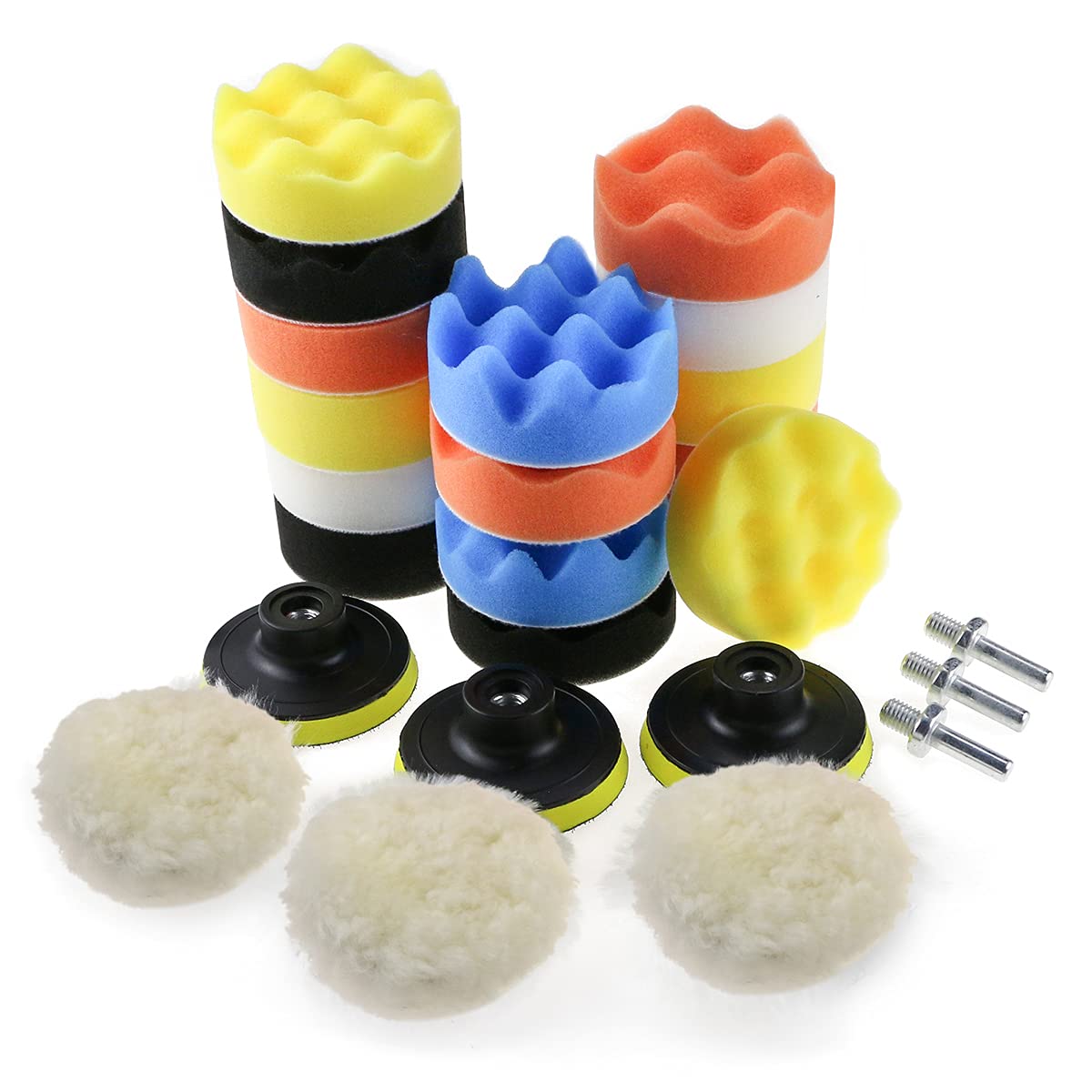 Zaeel Polishing Pads Kit, 25 Pcs Buffing Pads M10 Drill Adapter, Set of Sponge & Woolen Pads for Polishing Machine, Polisher, Car, Waxing, Detailing