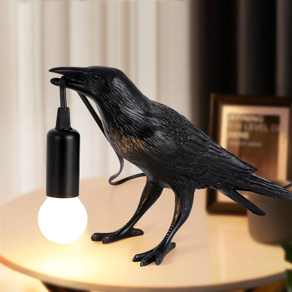 ShandagloShandaglo Crow Lamp - Raven Table Lamp with Bulb, Gothic Crow Light - Raven Decor for Bedside Bedroom Living Room Decor