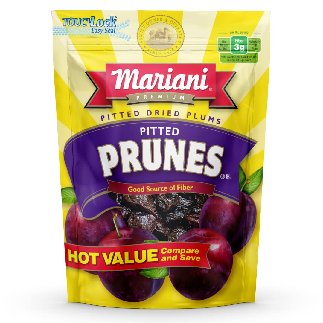 Mariani Pitted Prunes, 18 oz - Resealable Bag, Dried Pitted Plums, High Fiber, Supports Digestive Health, No Sugar Added