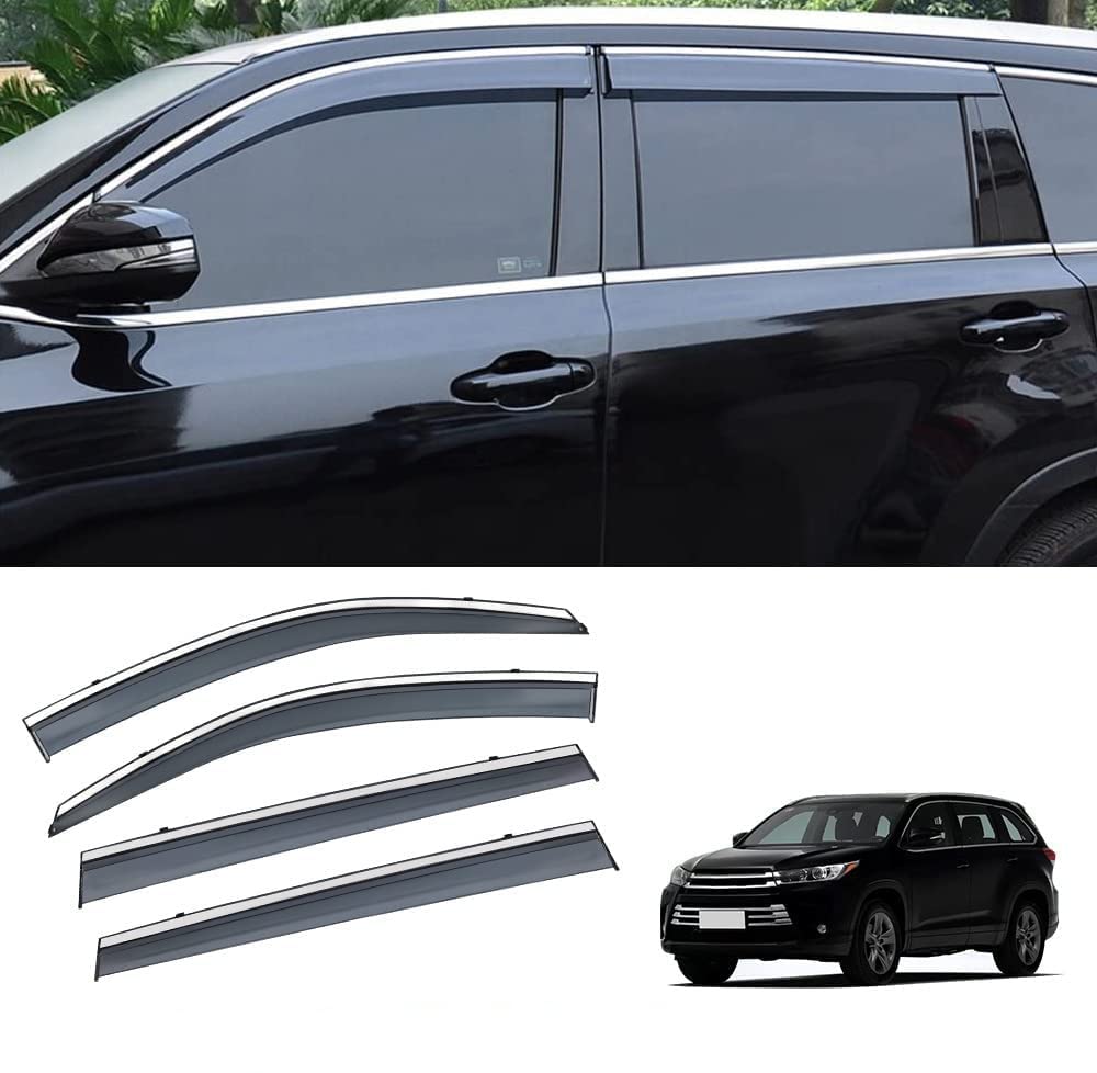 Vesul Updated Side Window Visor Rain Sun Deflectors Guard Vent Shade Smoke Gray Fits on Toyota Highlander 2014 2015 2016 2017 2018 2019