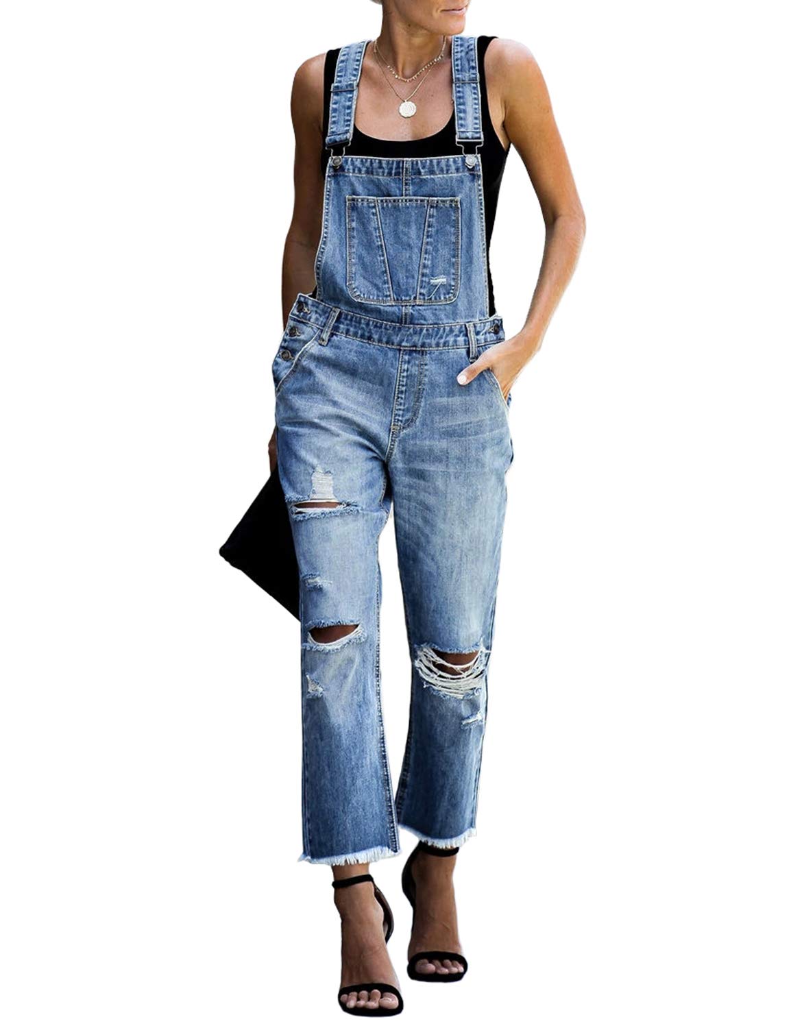 luvamiaWomen's Casual Stretch Adjustable Denim Bib Overalls Jeans Pants Jumpsuits