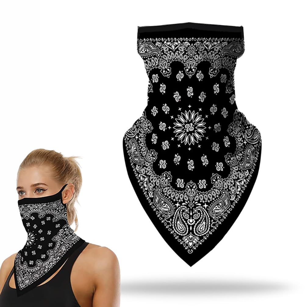 Sweet sevenFoldable Earloop Bandana Mask - UV Sun Triangle Mask for Men and women, Outdoor Sunscreen Windproof Mask for Cycling and Sports (Black)