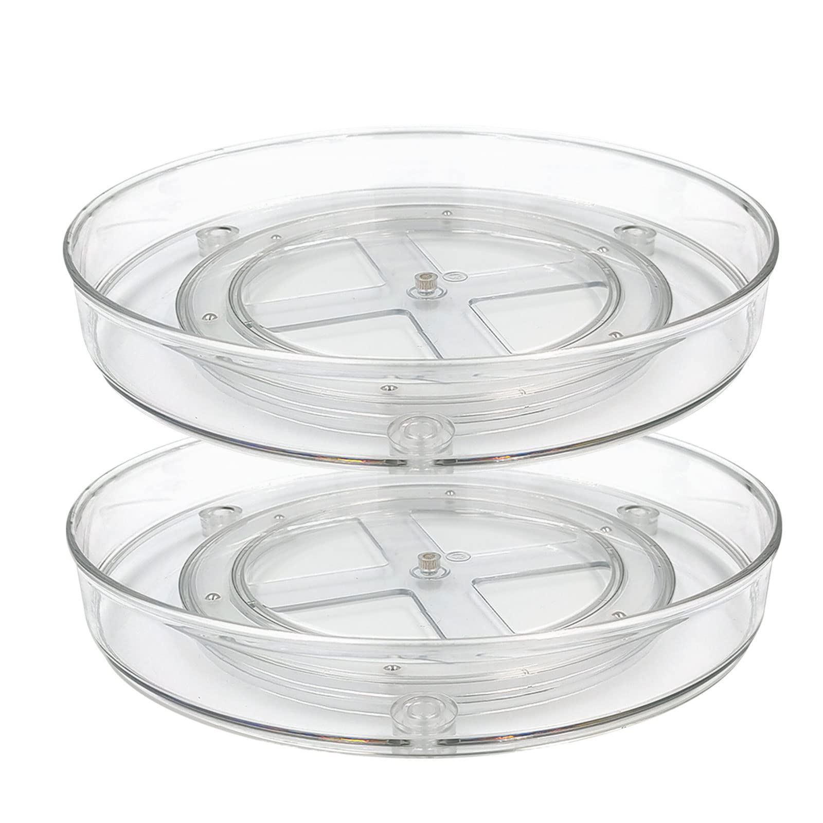 Roninkier Lazy-Susan Turntable Condiment-Holder Spice-Racks - 27cm Rotating Kitchen Cupboard Organisers, Clear Storage Tray Bins Containers For Fridge Cabinet Pantry Refrigerator, 2 Pack