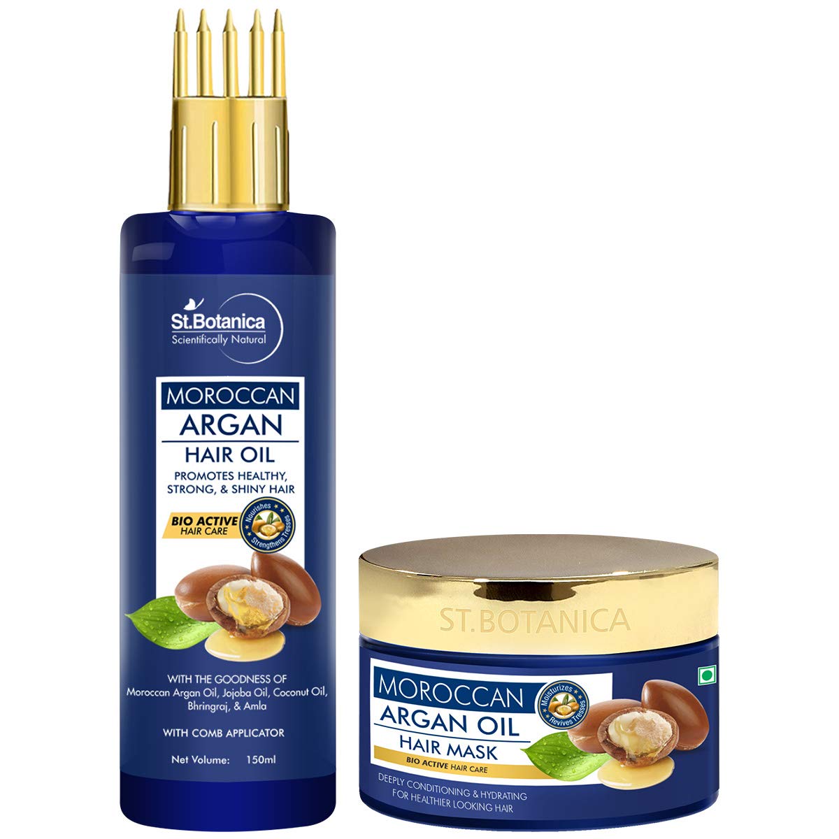 StBotanica Moroccan Argan Hair Oil 150ml (Comb Applicator) + Hair Mask 200ml