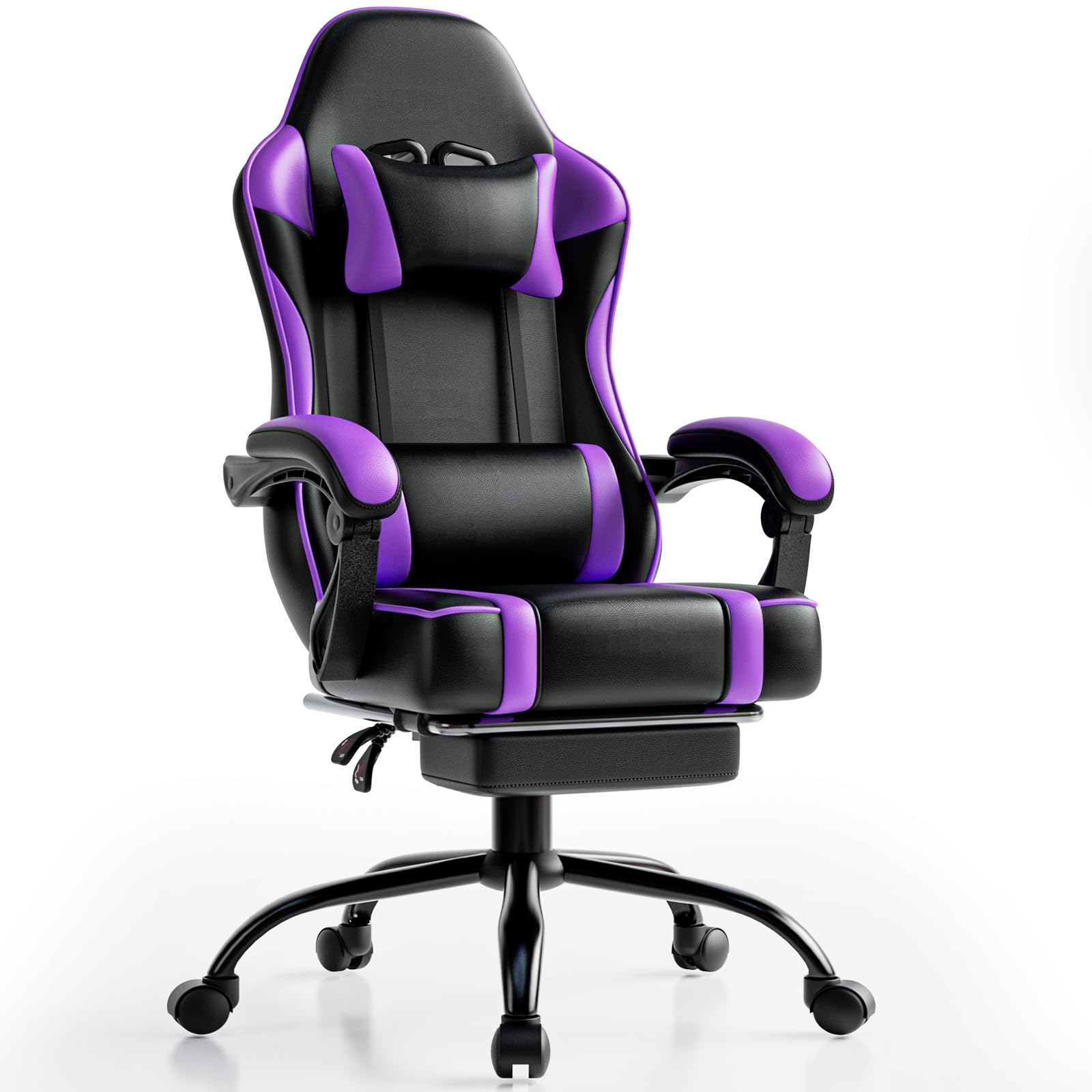 Gaming Chair, Computer Chair with Footrest and Lumbar Support, Ergonomic Video Game Chair with Headrest, Height Adjustable Gamer Chair Office Desk Chair, Purple