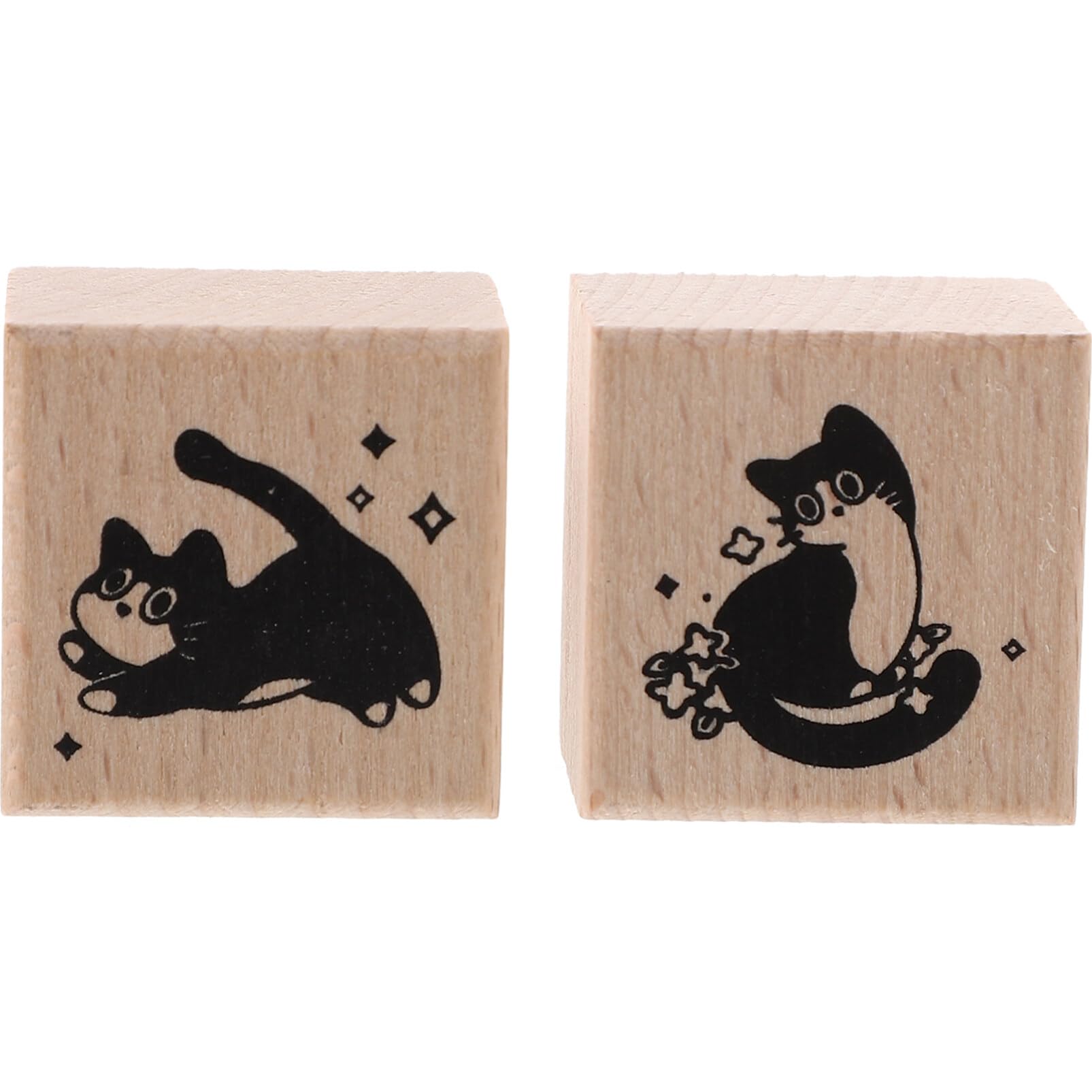 Cabilock 2pcs Wood Cat Stamps Wooden Rubber Stamps Vintage Kitten Rubber Stamps for Card Making DIY Art Crafts Scrapbooking Journal Diary Letter