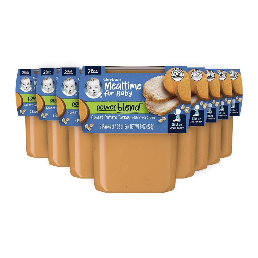 GerberBaby Food 2nd Foods, Dinner, Sweet Potato & Turkey Puree, 4 Ounce Tubs, 2-Pack (Pack of 8)