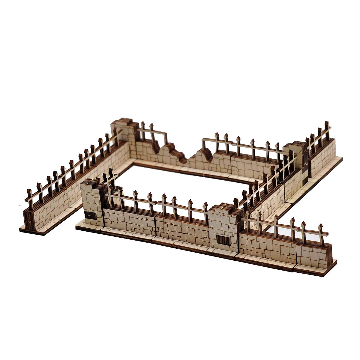 CZYY D&D Brick and Iron Fences Miniature (Set of 16) Wood Laser Cut Modular Fantasy Terrain 28mm Scale Perfect for Dungeons & Dragons, Warhammer and Other Tabletop RPG