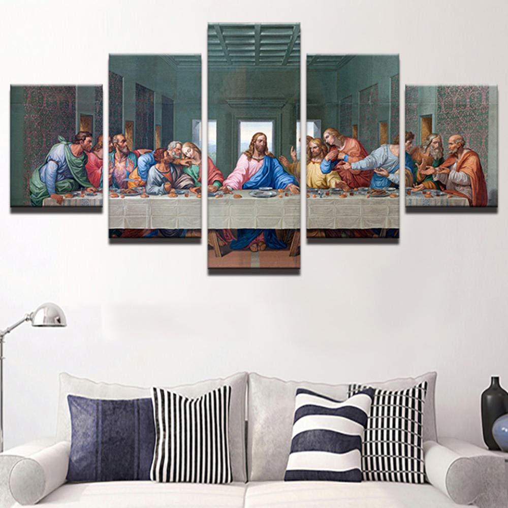 xbowo Canvas 5 Piece Walt Art Animeprinted Canvas Jesus Painting Wall Art Modular Frame 5 Pieces Last Supper