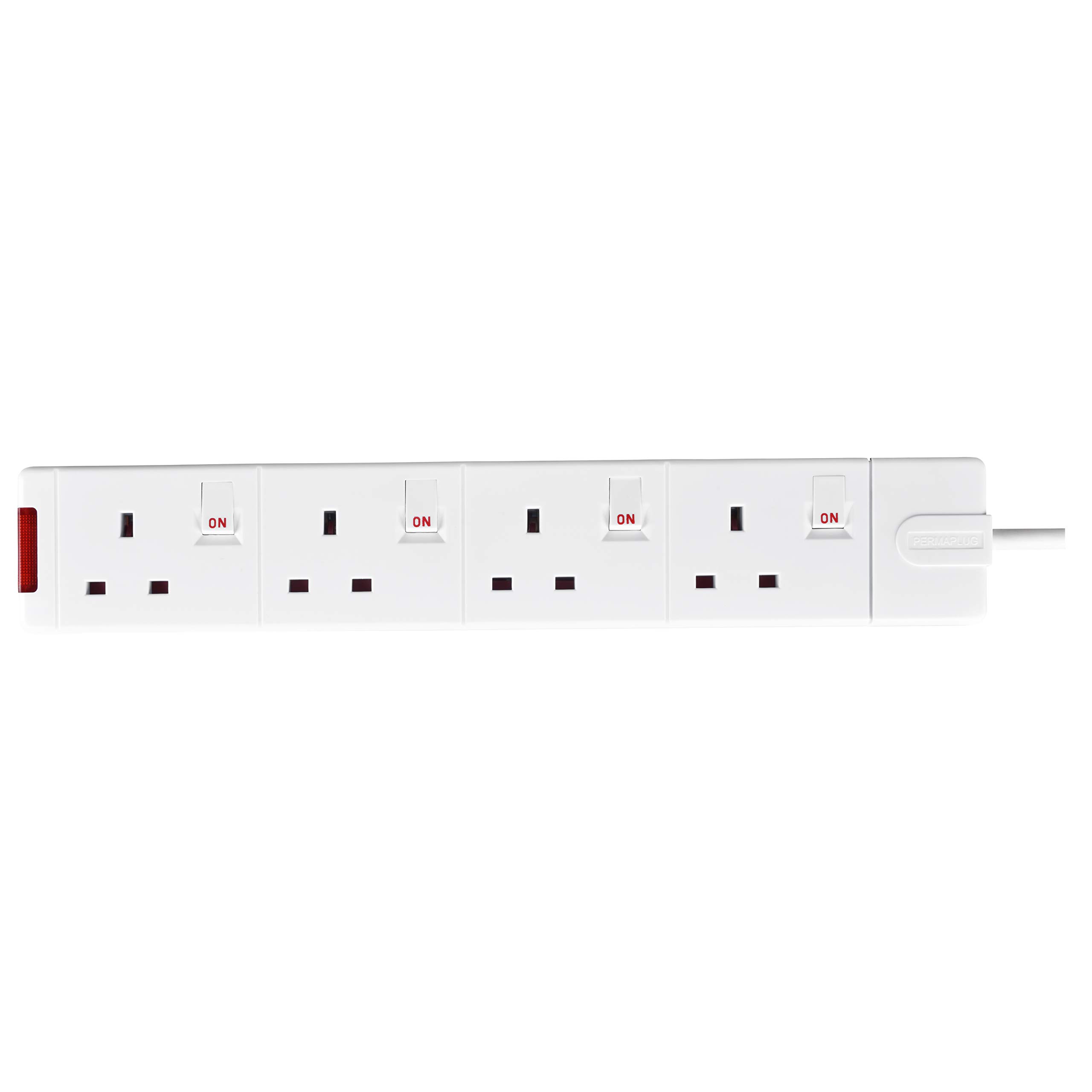 Masterplug SWG4-MP Four Socket Rewireable Trailing Socket with Power Indicator and Individual Switches, without Plug and Cable, 13 Amp, White