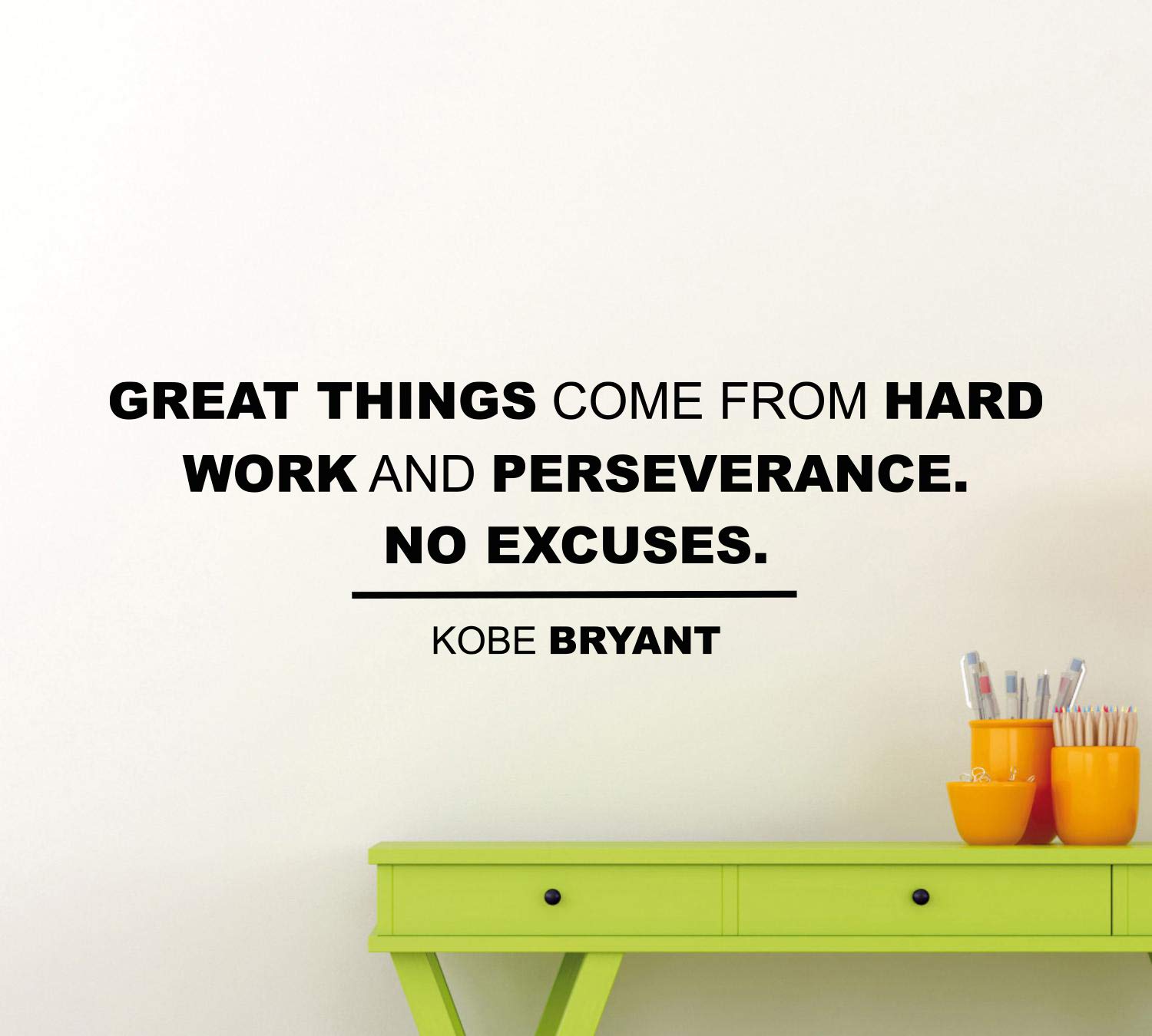 Awesome Decals Kobe Bryant Quote Wall Decal Great Things Hard Work No Excuses Vinyl Poster Home Bedroom Wall Art Basketball Wall Decor Sticker Home Inspirational Mural Removable Print 1115, Black