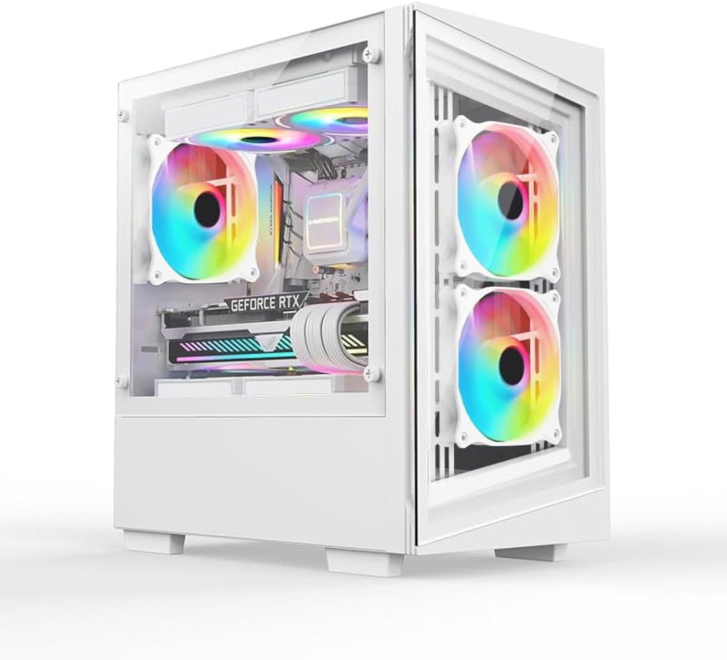 iONZ PC Gaming Case Micro ATX Mini Tower - Compact Glass Series | White Tempered Glass (G1 Edition with 3 ARGB PWM Fans)