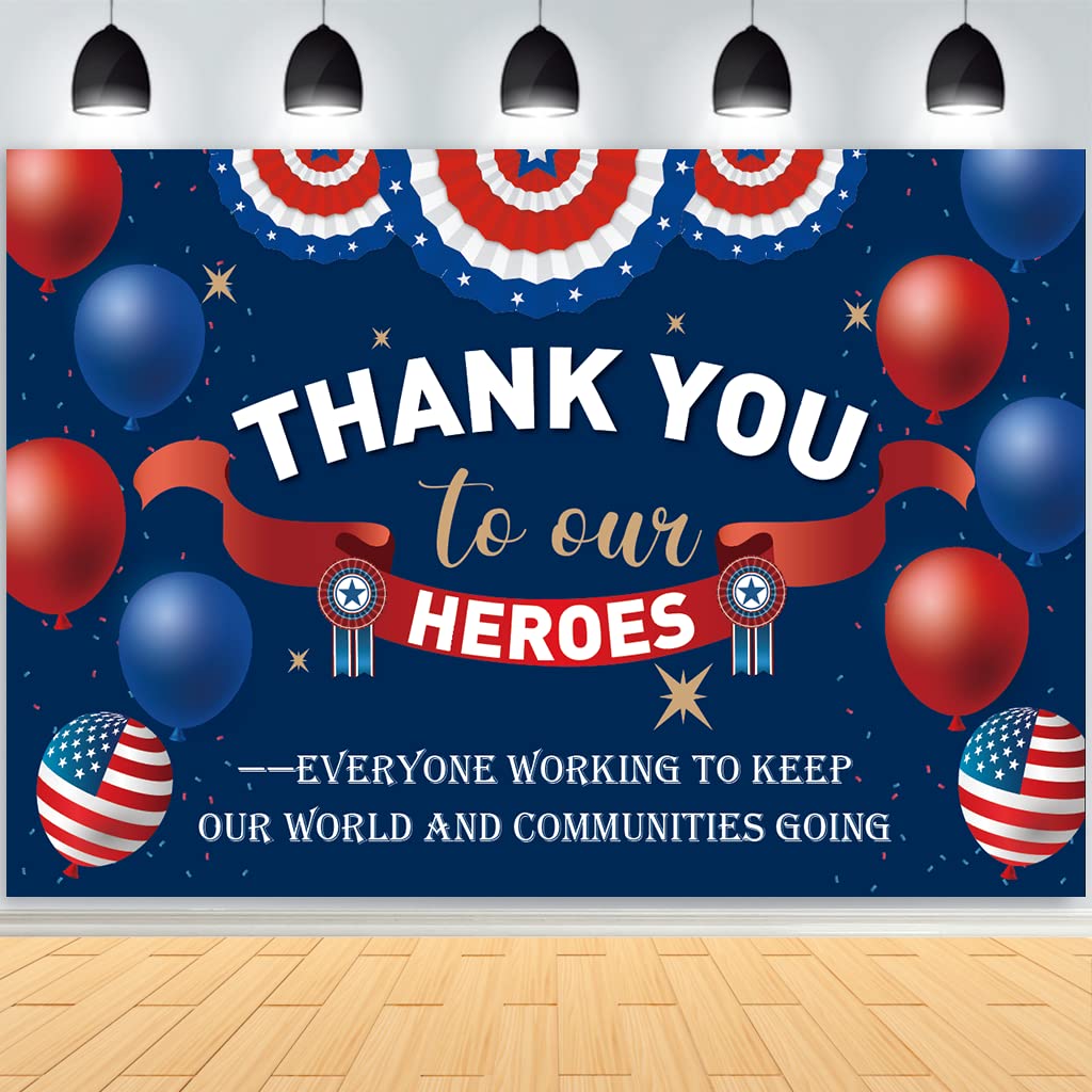 ASOONYUM 5x3ft Thank You to Our Heroes Backdrop Patriotic Soldier Welcome Home Background for Photography Happy Veterans Day Banner Deployment Police Military Army Employees Homecoming Party Supplies