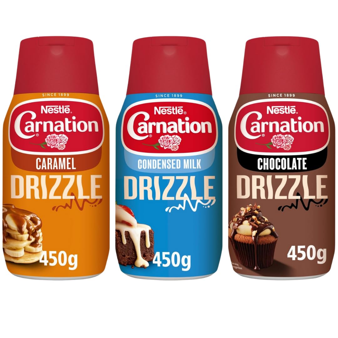 Carnation Milk Drizzles Bundle with Carnation Caramel Drizzle 450g, Chocolate Drizzle 450g & Original Drizzle 450g (3 Pack)