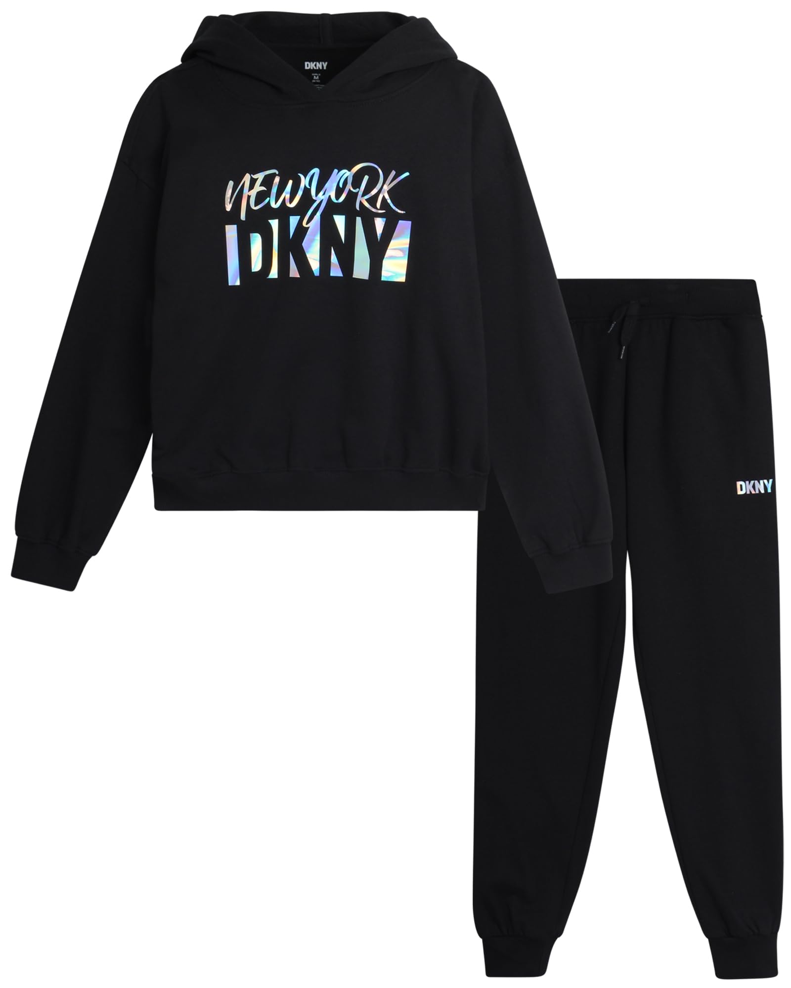 DKNYGirls' Jogger Set - 2 Piece Cozy Fleece Pullover Hooded Sweatshirt and Sweatpants for Girls - Girls Active Set (12M-16)