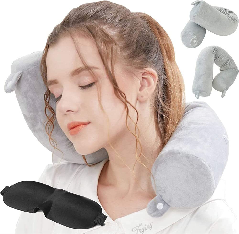 KASTWAVE Twist Memory Foam Travel Pillow Neck Pillows Travel Accessories Traveling on Airplane, Bus, Train at Home (Grey Memory Foam)