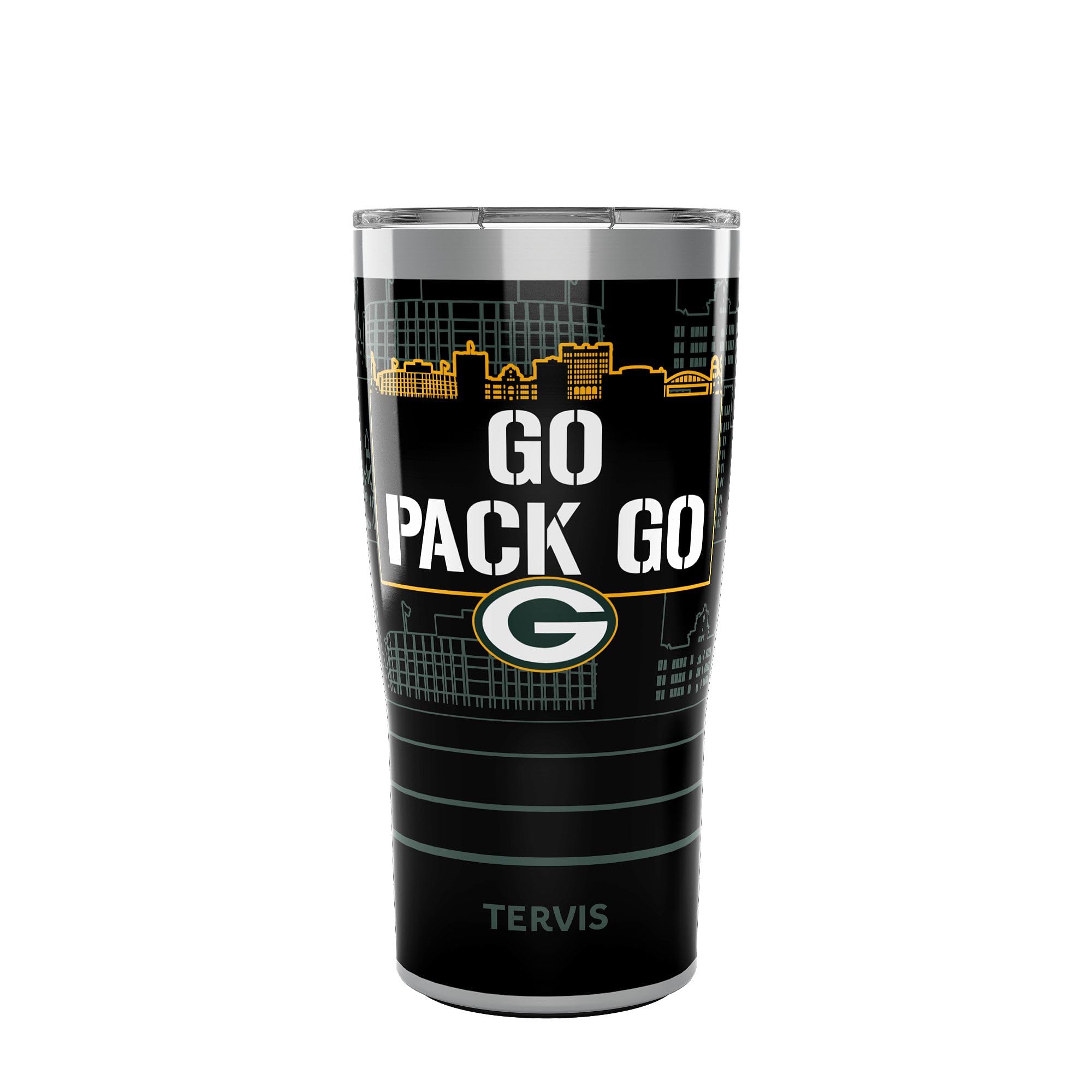 TervisTraveler NFL Green Bay Packers - Go Pack Go Slogan Triple Walled Insulated Tumbler Travel Cup Keeps Drinks Cold & Hot, 20oz, Stainless Steel