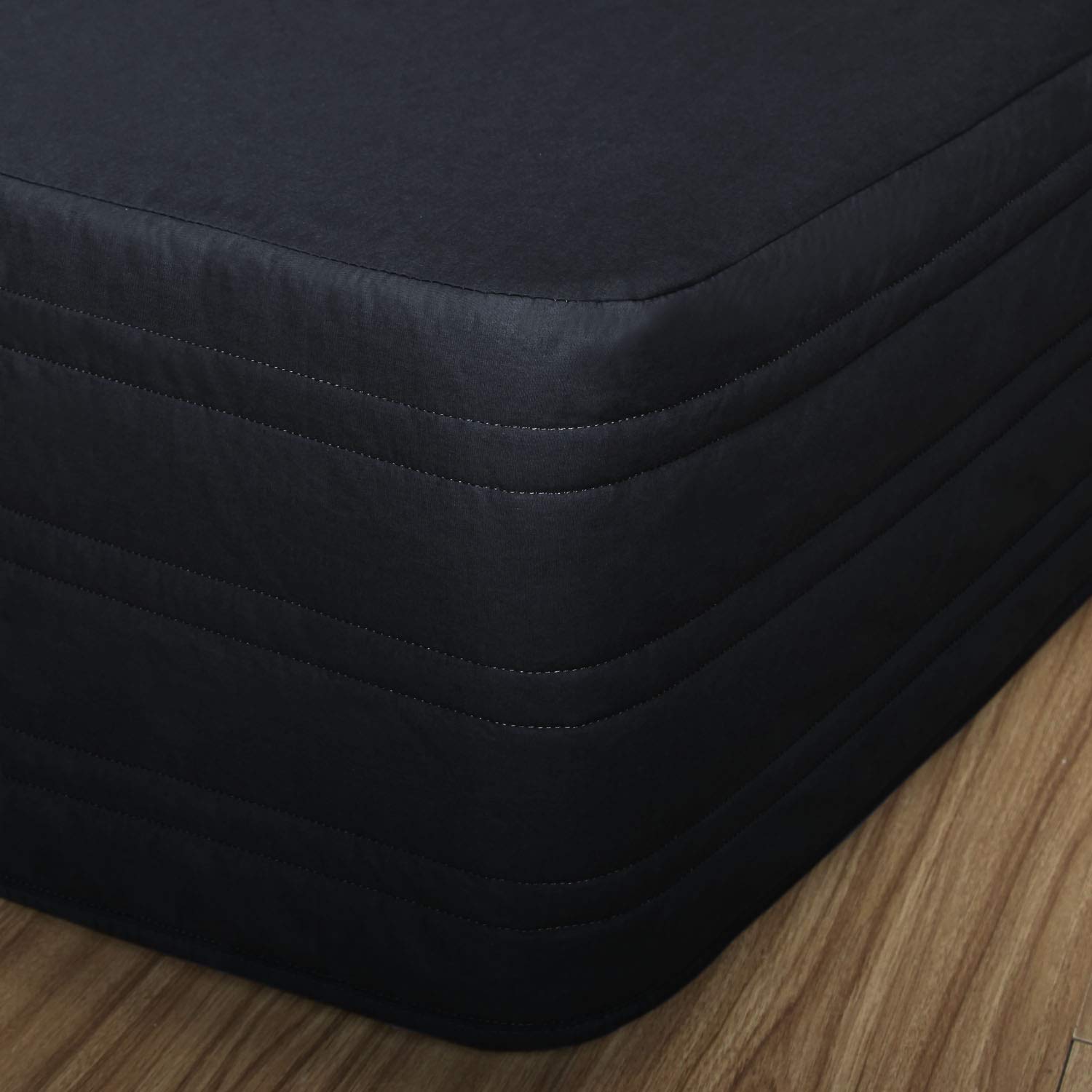 Marquess Tailored Bed Skirt Blended Quilted-Hang Down Feeling Enhancement Wrap Around Thick Bed Skirt,Dust-Proof, Wrinkle Fade Resistant Dust Ruffle with Classic 14’’Drop for Bedroom(Black, King)