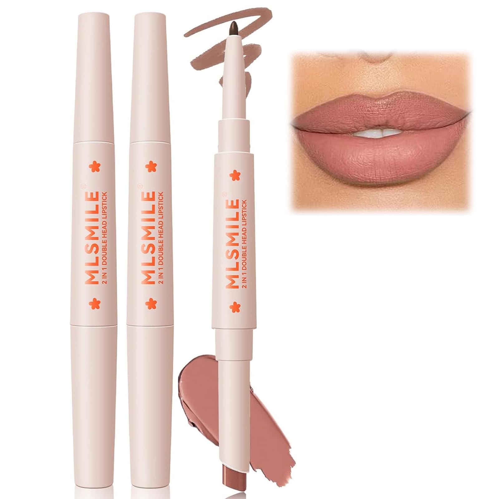 2 Pcs Lip Liner And Lipstick Set, Double Colors Nude Lip Liner Light Lipstick Moisture Smooth Dark Waterproof Longlasting for Travel-Friendly Nourishing Lip Full Lip Look Makeup Stain Gloss Crayon#5#1