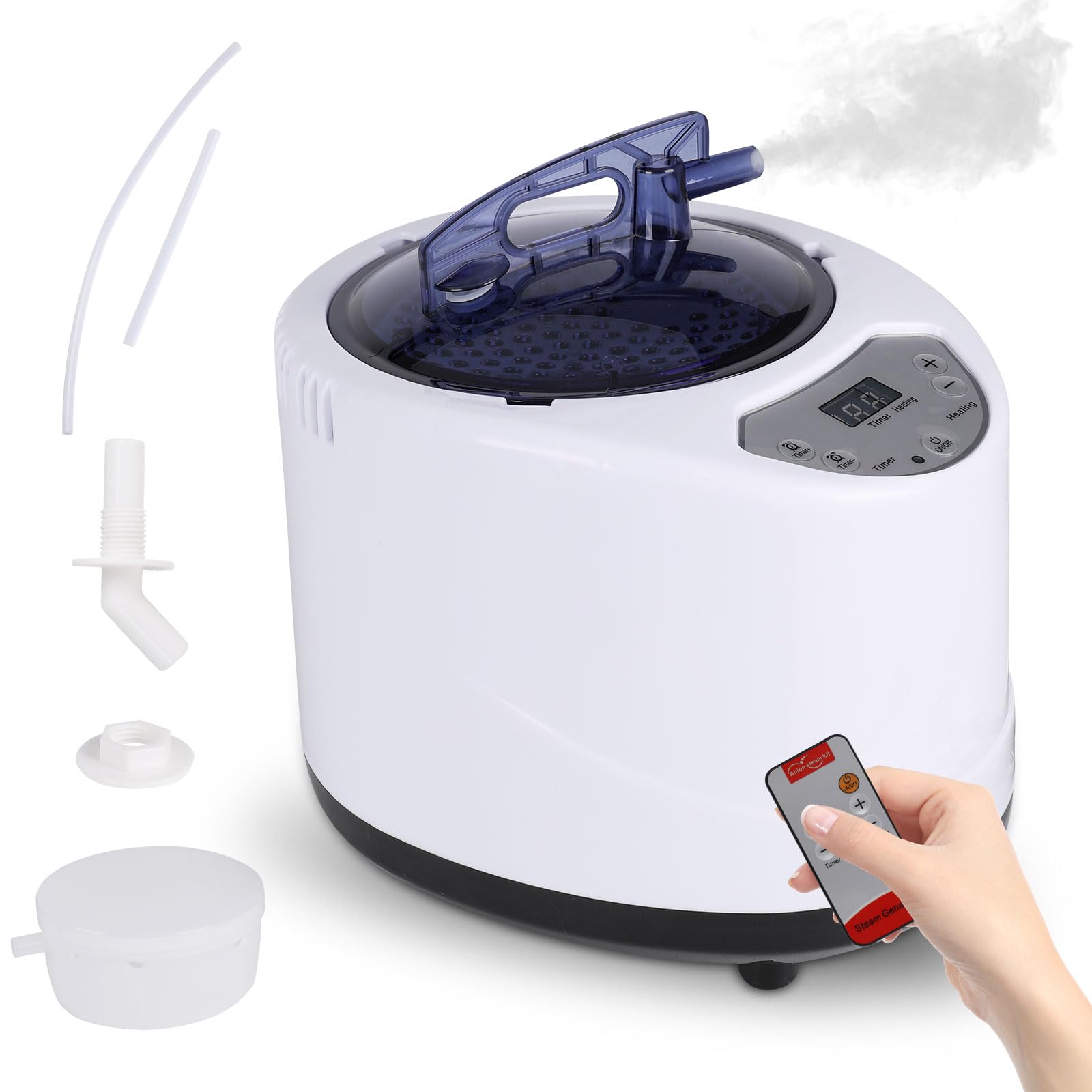 Sauna Steamer Pot, 2.6L Sauna Steam Generator with Remote Control, 1000W Sauna Steamer Machine, Body Therapy Steamer, Stainless Steel Pot, Spa Machine with Timer Display for Home Spa (UK Plug)