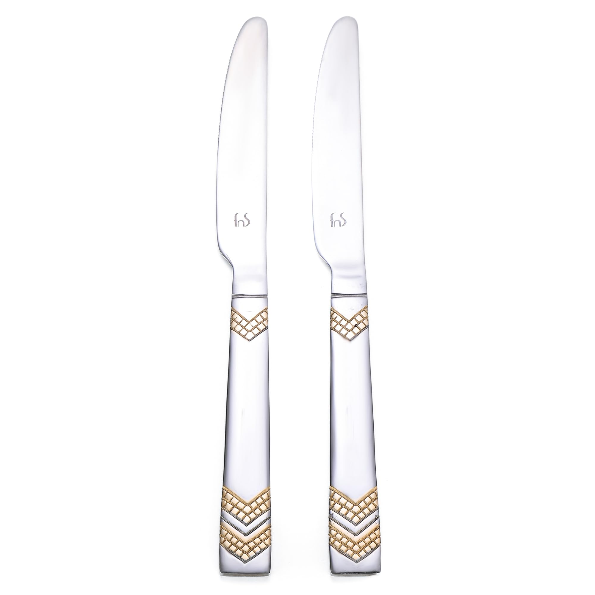 FNS RAGA 24 Karat Gold Plated Stainless Steel Dinner Knife (Set of 2) for Home, Dining and Kitchen