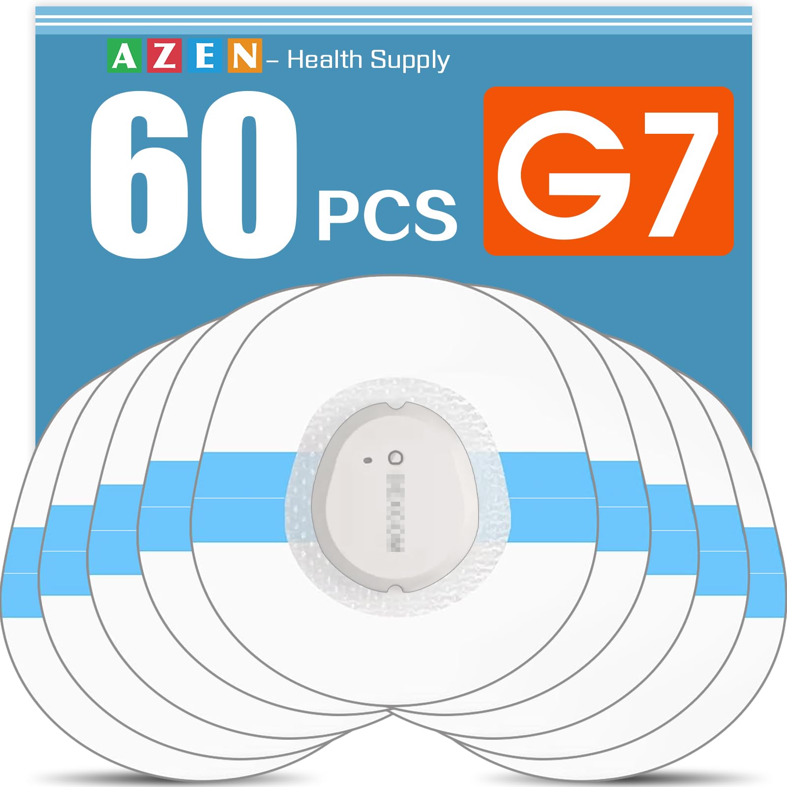 AZEN 60Pcs G7 Adhesive Patches Waterproof, Premium Pre-Cut Protection Hypoallergenic Adhesive Patch for G7, Breathable & Transparent G7 Overpatch for 10 Days Long Stay