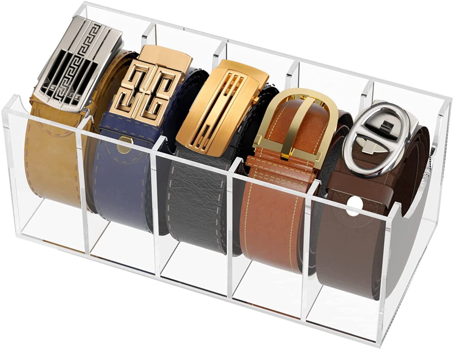 e world unbox happinesse world unbox happiness Belt Organizer, Acrylic Belt Storage Holder for The Closet, 5 Compartments Display Case for Tie and Bow Tie, Belt Storage & Display Box (2021111912)