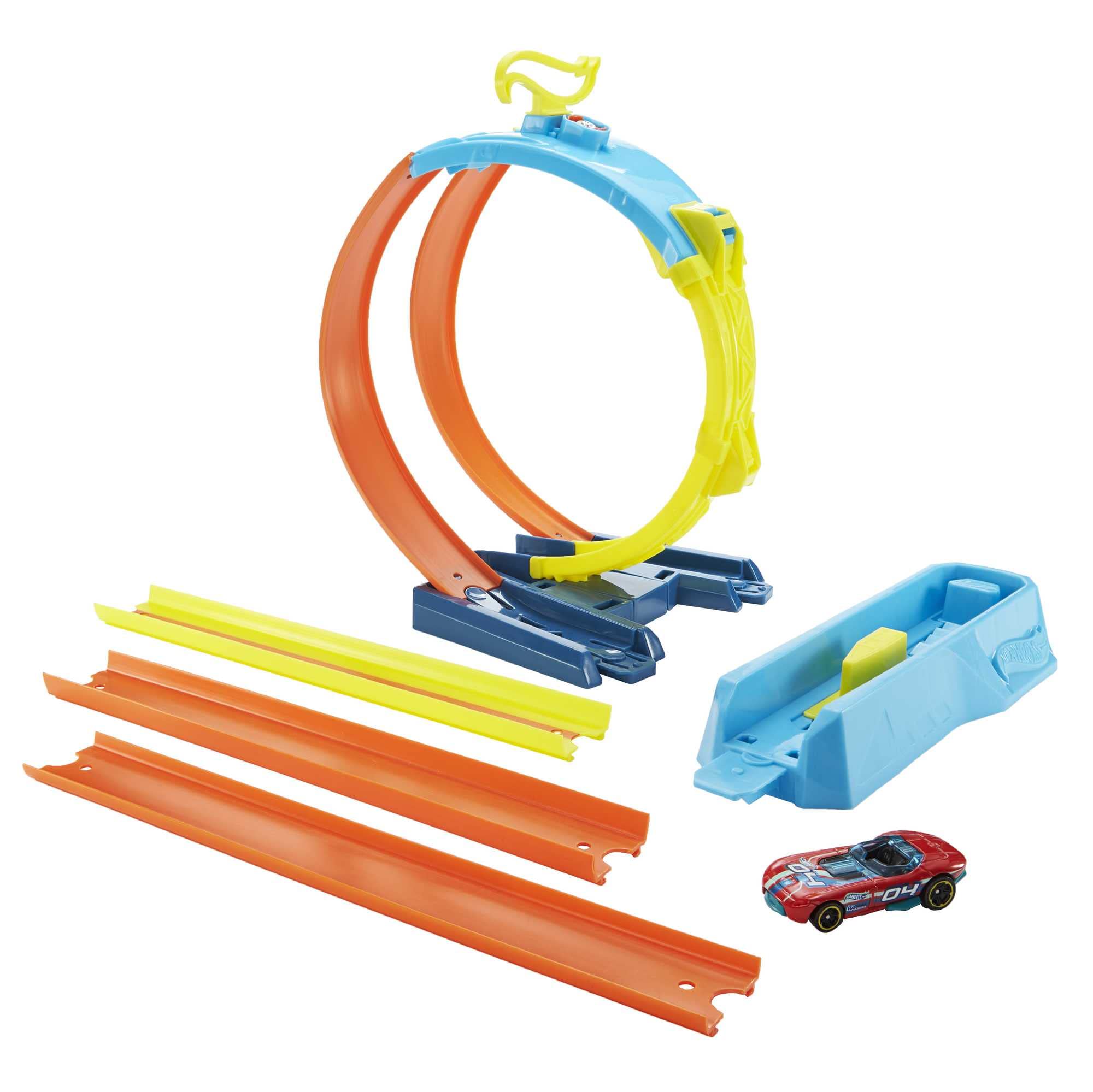 Hot Wheels Toy Car Track Set, Track Builder Playset, Split Loop Pack & 1:64 Scale Vehicle, Compatible with Other Sets & Tracks