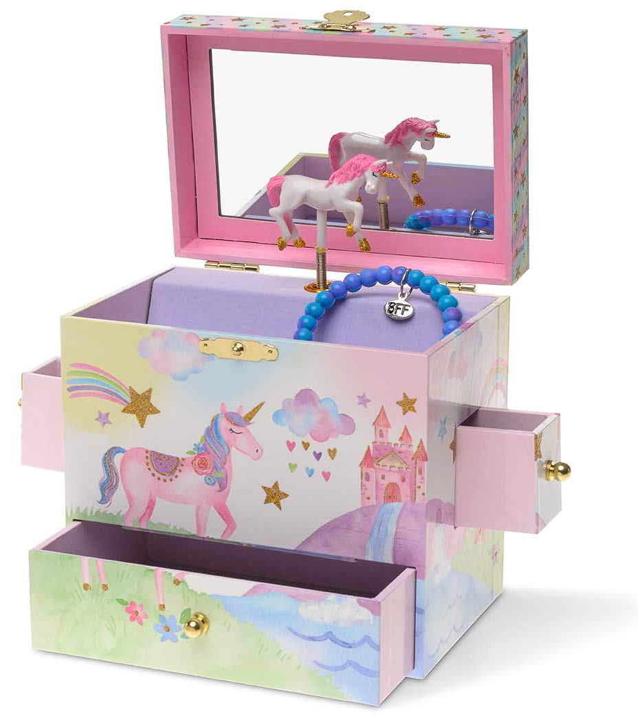 Jewelkeeper Musical Jewelry Box 3 Drawers, Rainbow Unicorn Design, The Beautiful Dreamer Tune