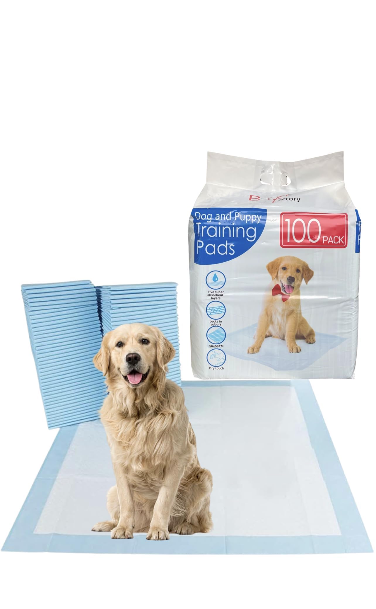 Bargain Factory - Pet Potty Training Pads for Dogs Puppy Pads - Super-Absorbent 5 Layers Waterproof - 56 x 56 cm - Disposable Puppy Pee Pads (Pack of 50)