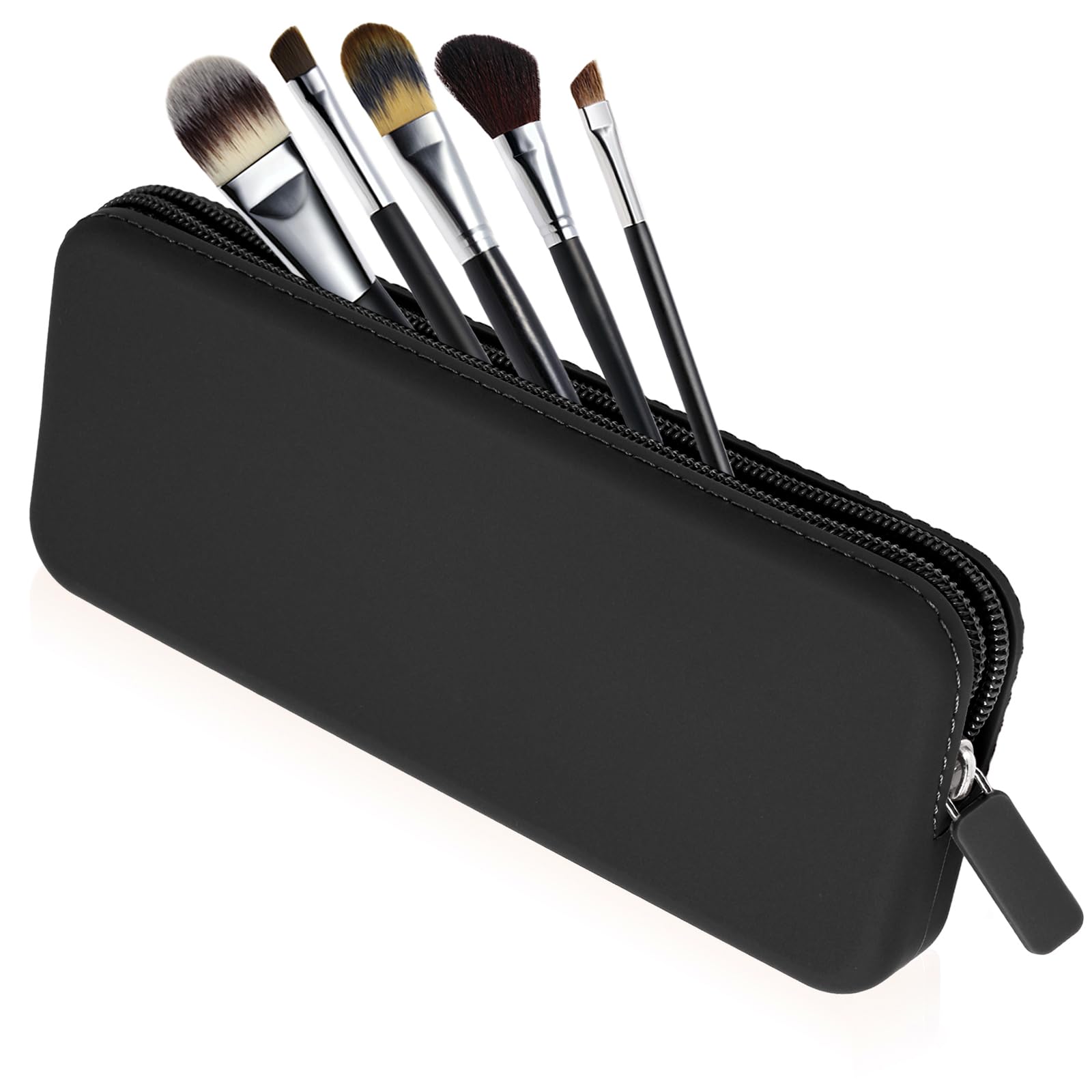 Sakolla Travel Makeup Brush Holder, Silicone Makeup Brush Bag with Zipper Closure, Makeup Brushes Organizer Case Washable Makeup Pouch Holder Case for Daily, Work, Essentials Black